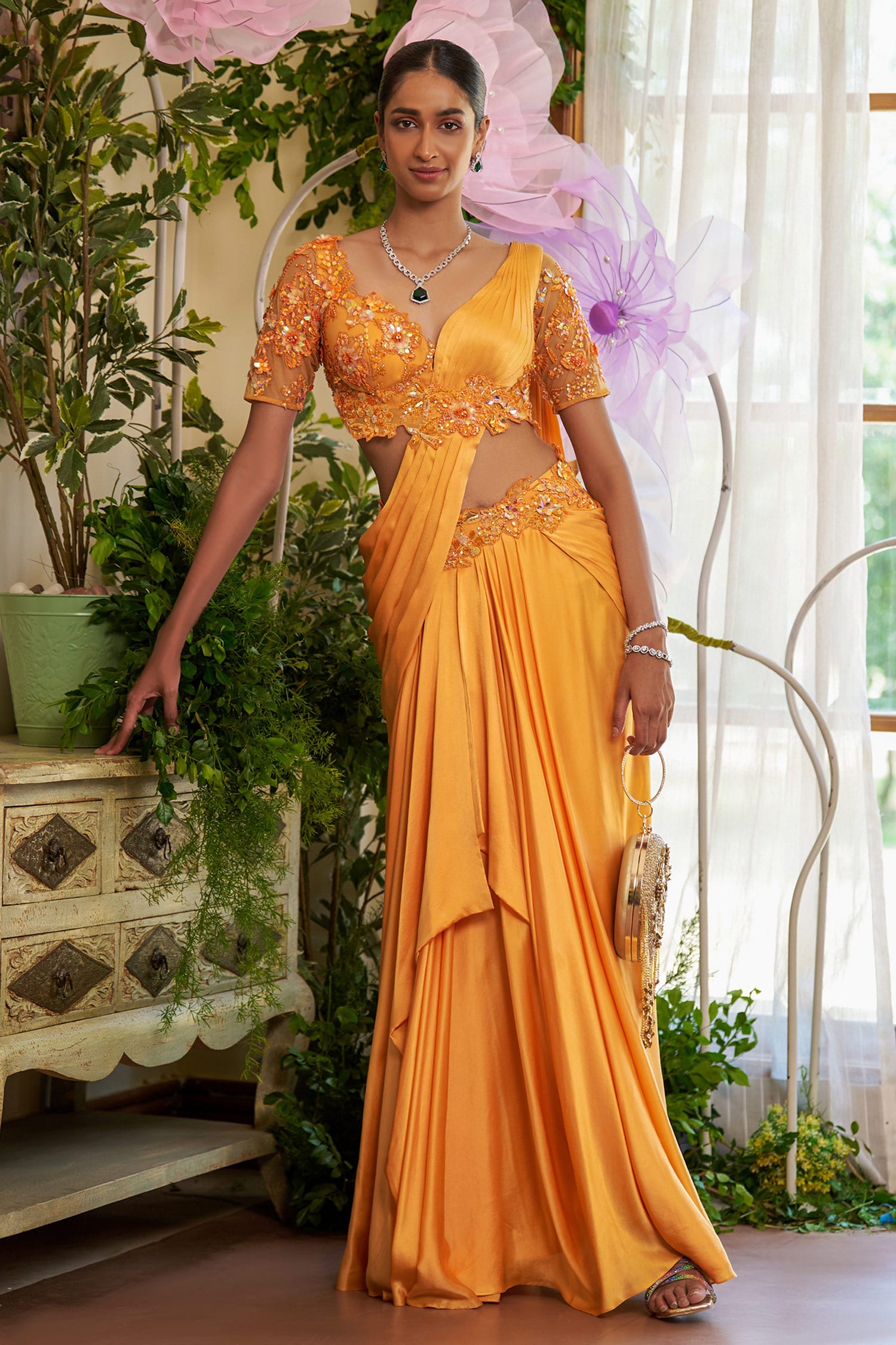 Suguna Orange Silk Saree