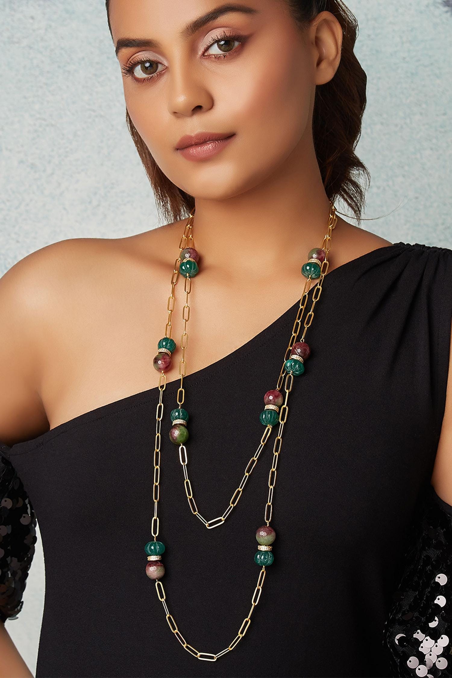 Buy Multi Color Agate Stones Beaded Layered Necklace By Joules By