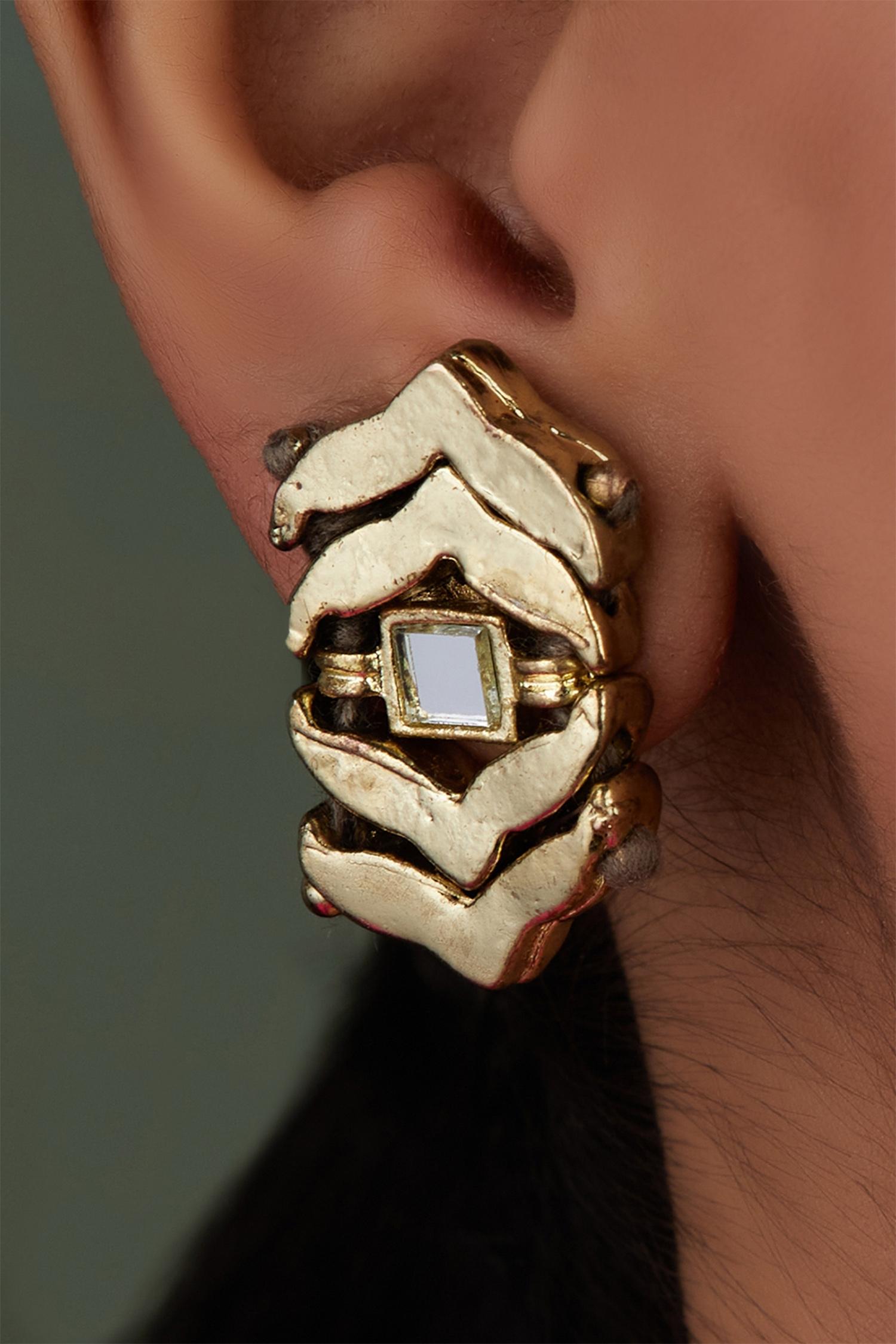 Buy House Of Tuhina Mirror Studded Double Stud Earrings Online Aza