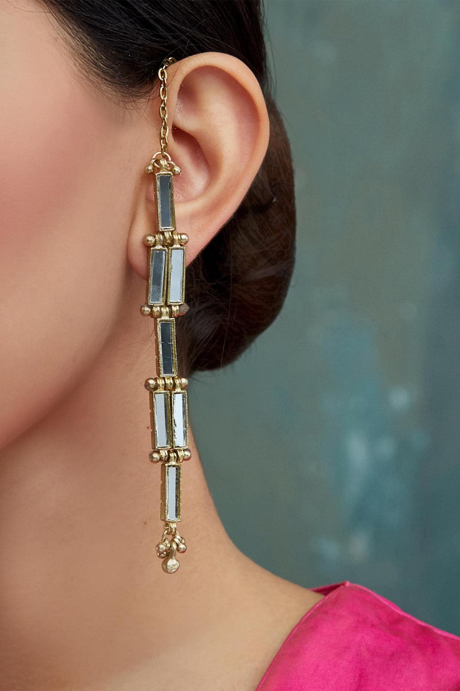 Buy Gold Plated Mirror Studded Qabeela Dejhoor Earrings by House Of