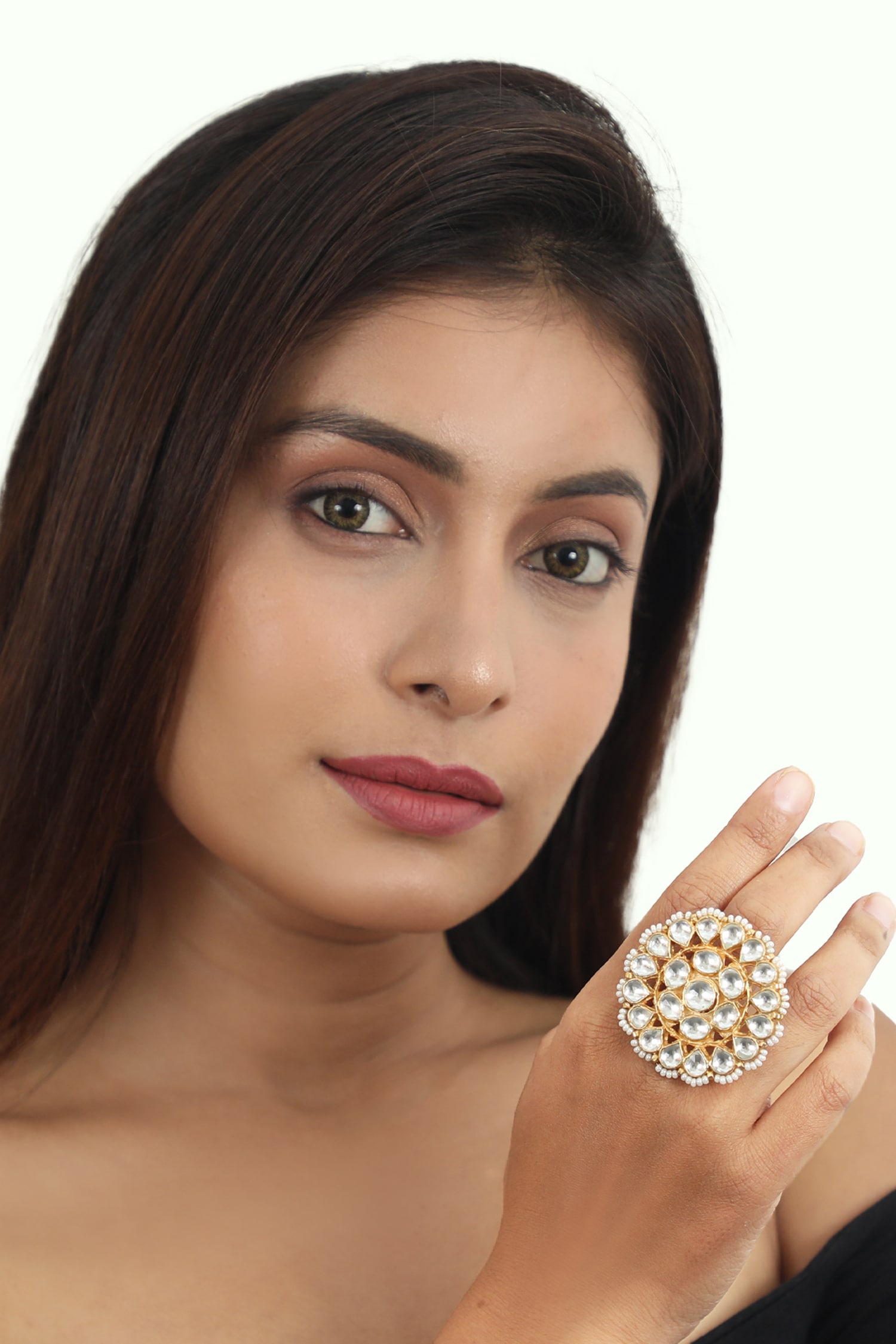 Buy Riana Jewellery Floral Jadtar Stone Ring Online Aza Fashions