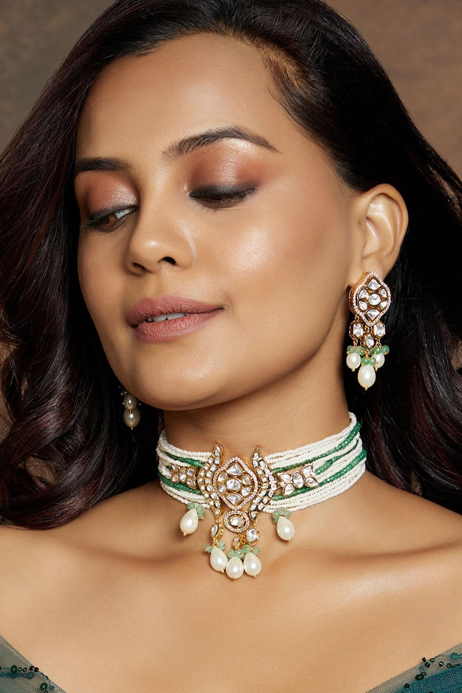 Buy Green Kundan Polki Pearl Drop Choker Set By Joules By Radhika