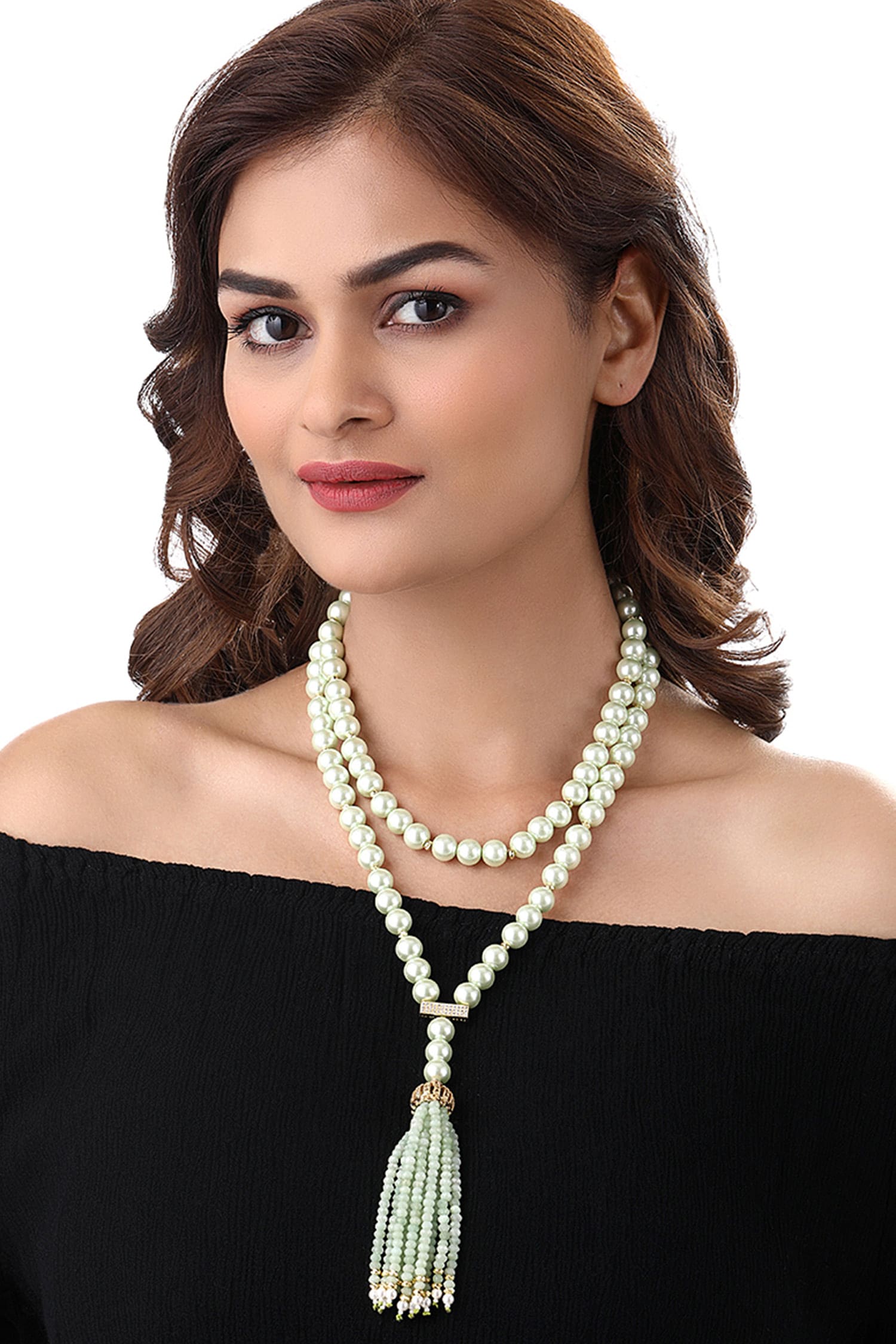 Buy Double Strand Pearl Long Necklace by Hrisha Jewels at Aza Fashions