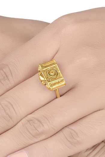 Buy Gold Plated Camera Shaped Ring by Masaba Online at Aza Fashions.