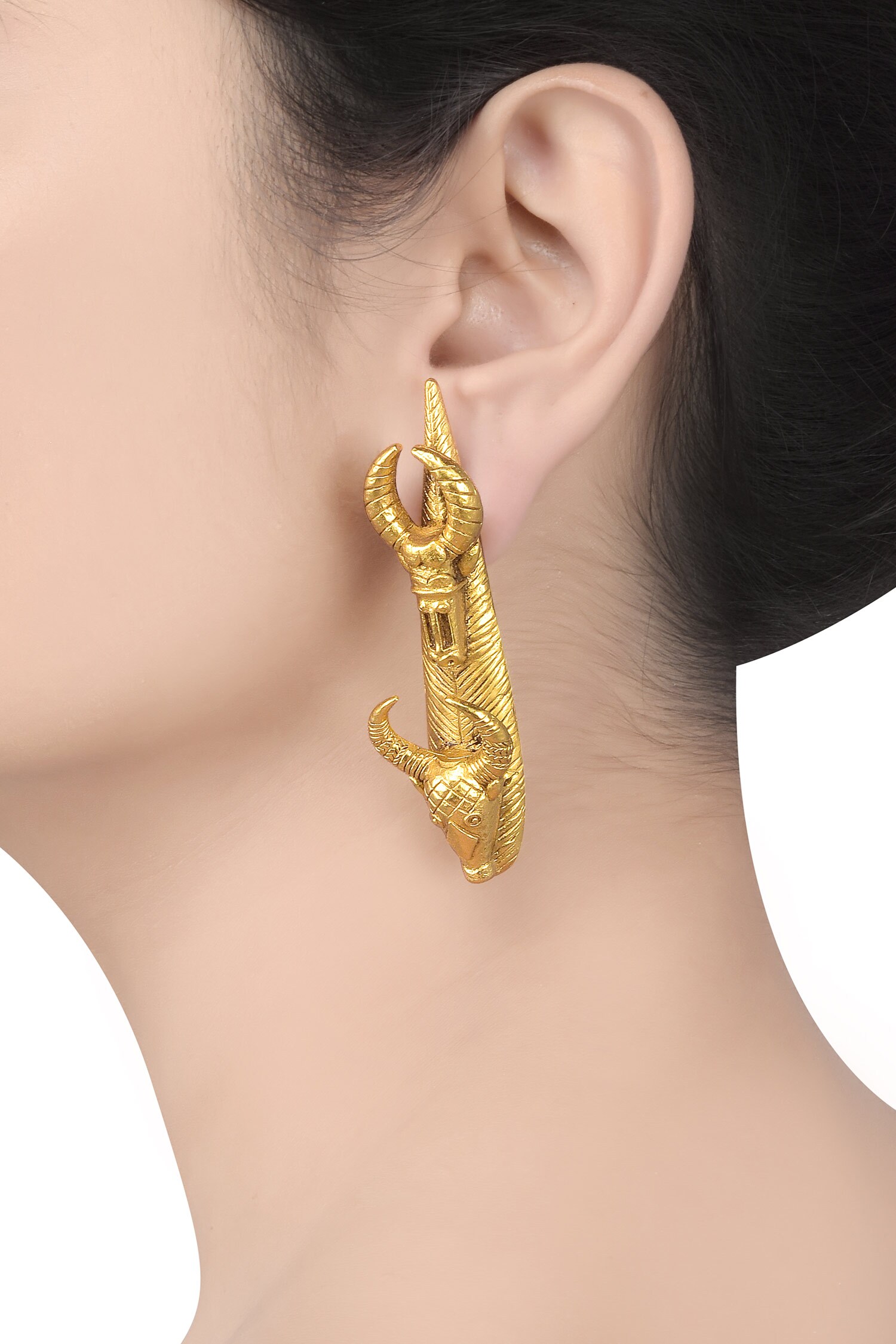 Buy Gold Plated Ghana Carved Earrings by Masaba Online at Aza Fashions.
