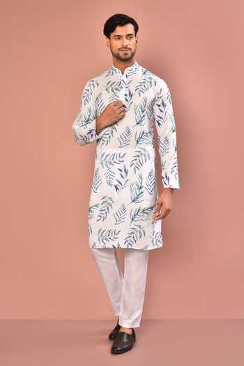 WHITE LEAF PRINTED KURTA SET