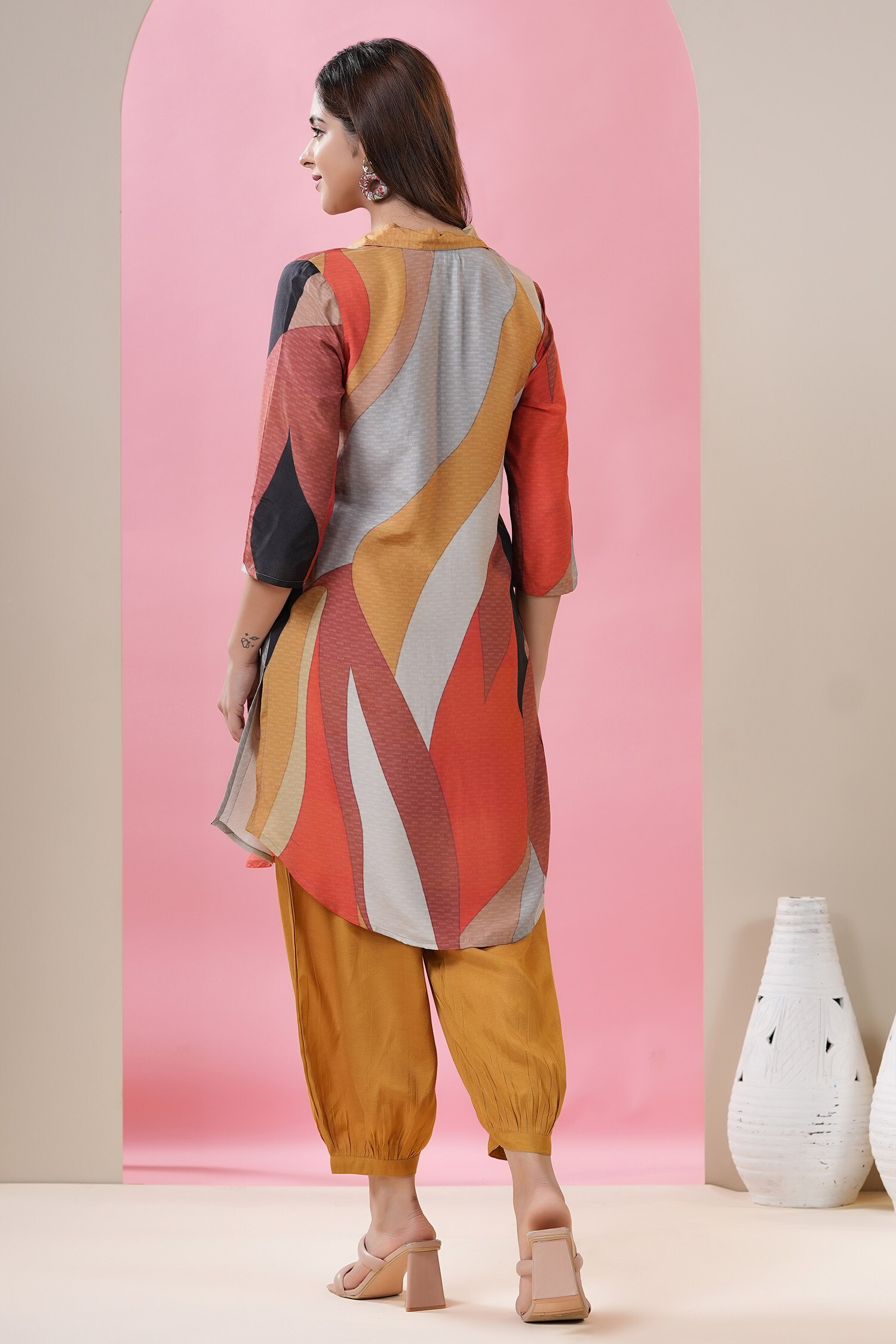 Buy Multi Color Muslin Printed Abstract Shirt Collar And Pant Set For Women  by Bairaas Online at Aza Fashions.