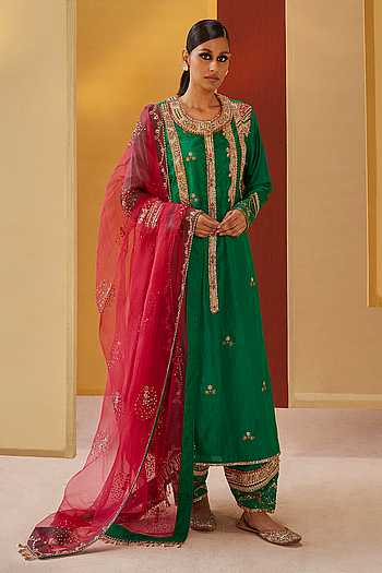 Women Green Printed A-Line Kurta Salwar Set