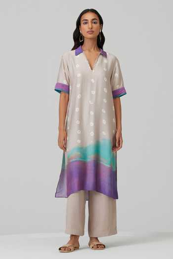 Mango Yellow Color Neck Embroidery Design Top Material And Contrast Pink Color Pant With Bandhani Multi Color Dupatta