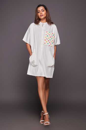 Aroha Vanyaa – Hand Embroidered Hemp Cotton White Dress