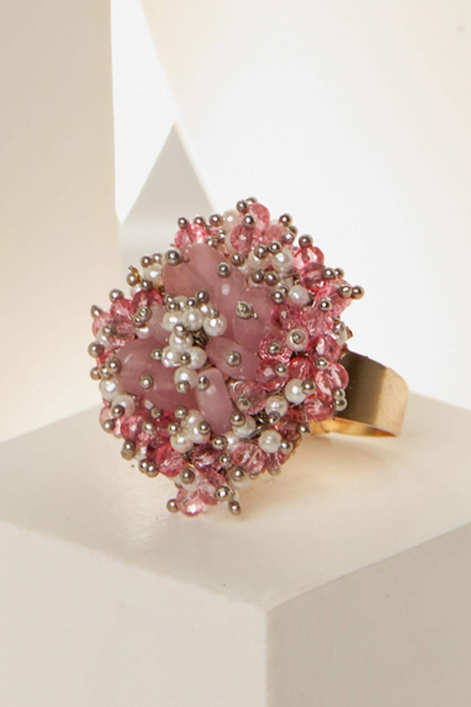 House of D'oro - Pink Semi Precious Stone Nebula Embellished Ring