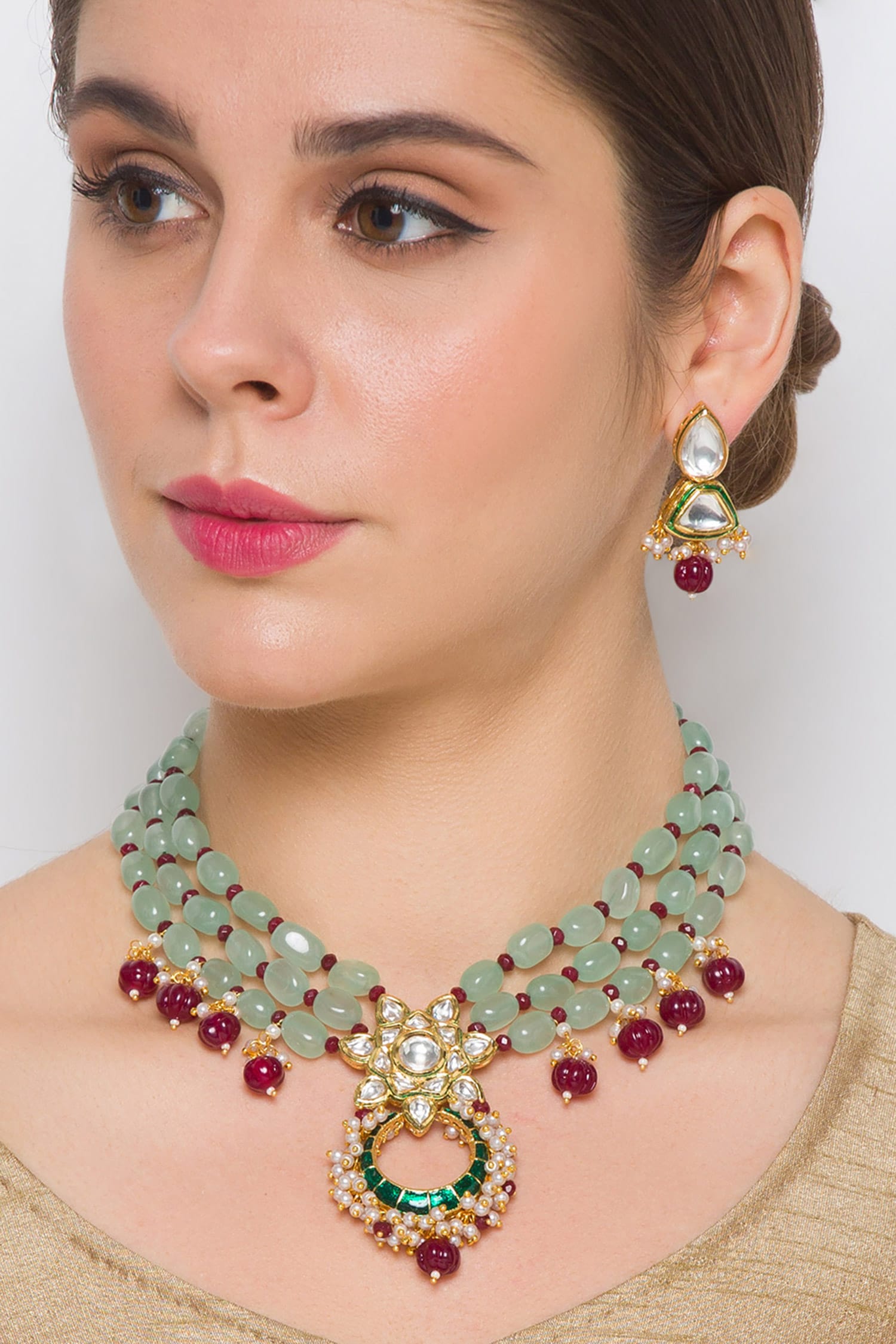 Buy Gold Plated Kundan Polki Necklace Set By Hrisha Jewels Online At