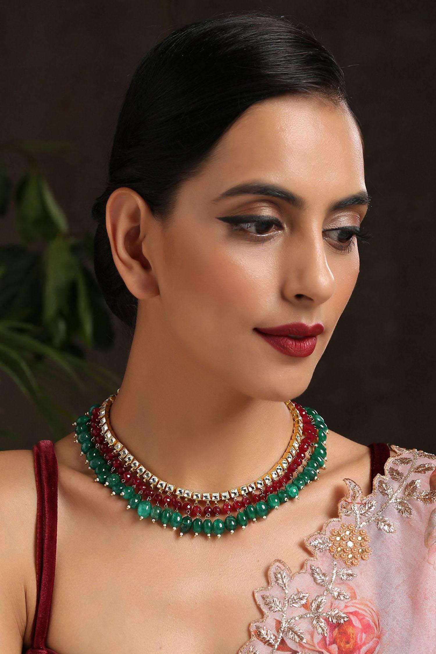 Buy Gold Plated Kundan Stone Drop Necklace by Paisley Pop Online at Aza ...