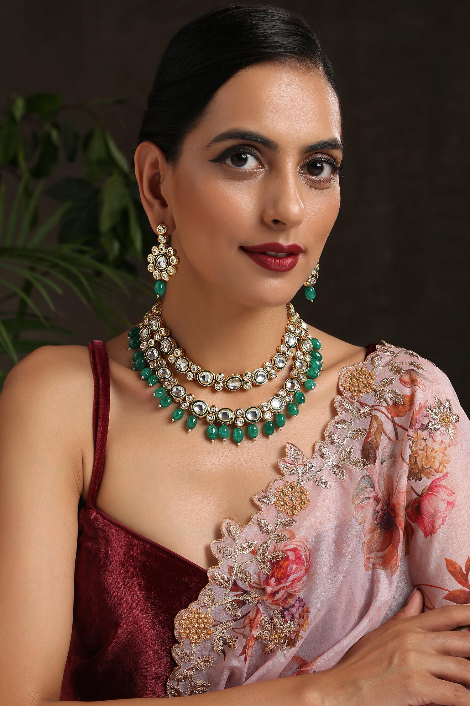 Buy Gold Plated Kundan Layered Necklace Set by Paisley Pop Online at Aza  Fashions.