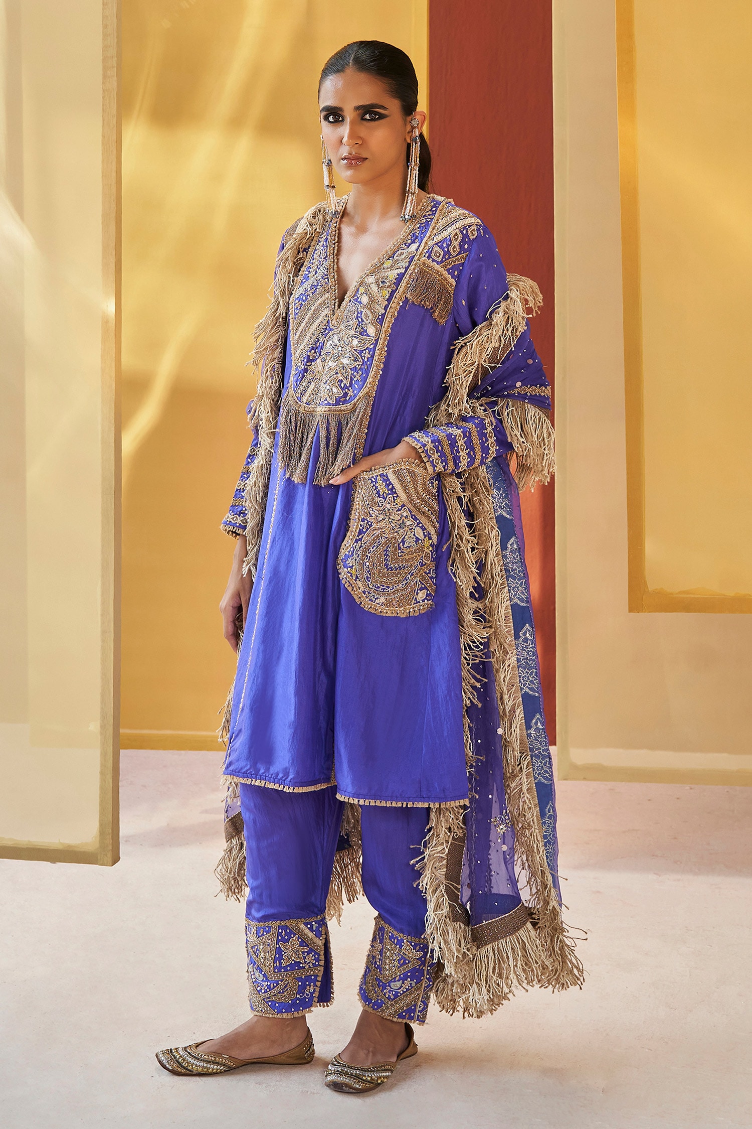 Buy Blue Silk Mul Embroidery Dori Notched Ambar Tunic For Women by SUMMER  BY PRIYANKA GUPTA Online at Aza Fashions.