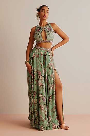 Kaona Halter Floral Printed Top And Skirt Two-Piece Set