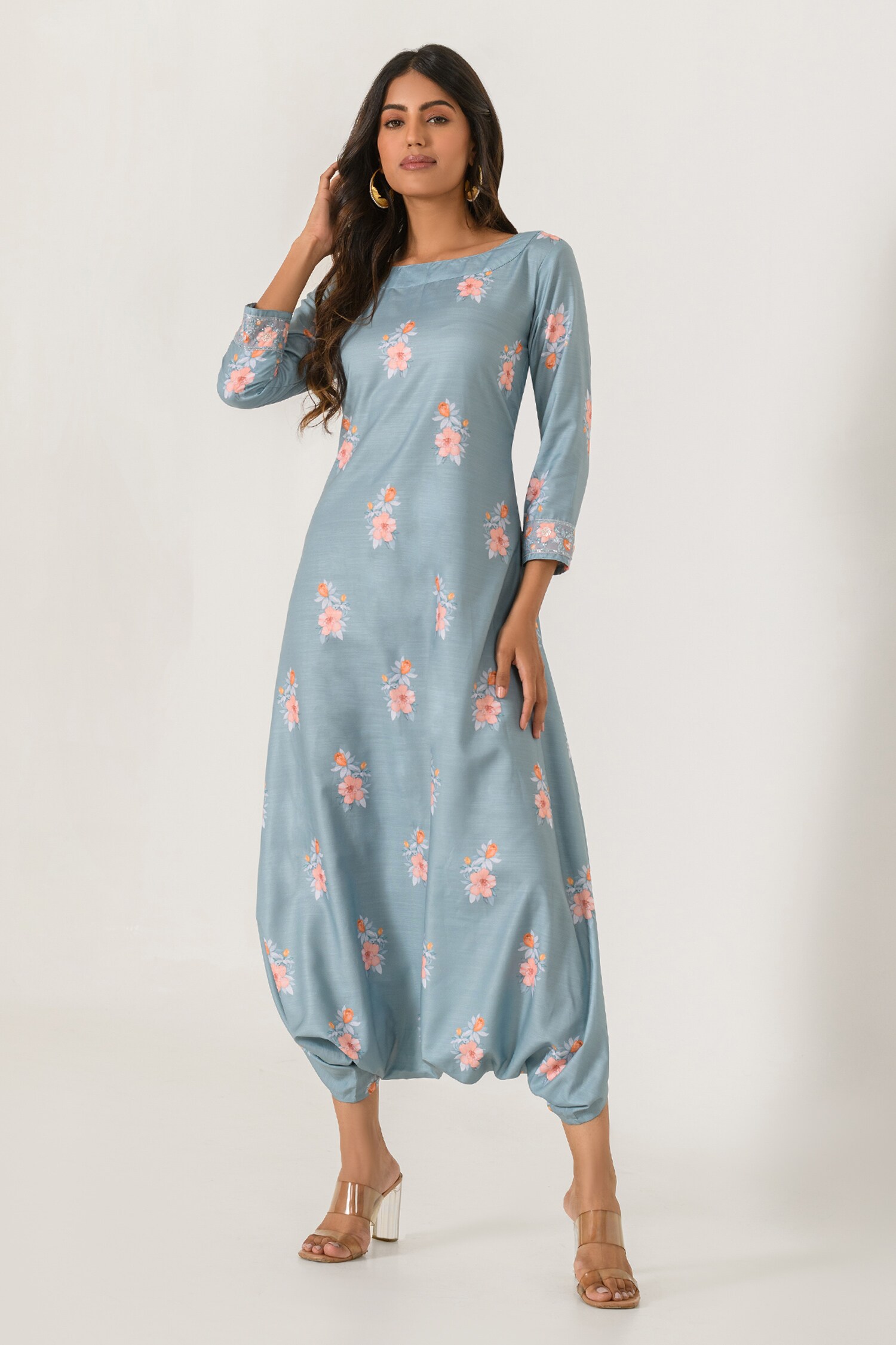 Buy Pasha India Green Cotton Rayon Floral Work Dhoti Jumpsuit Online