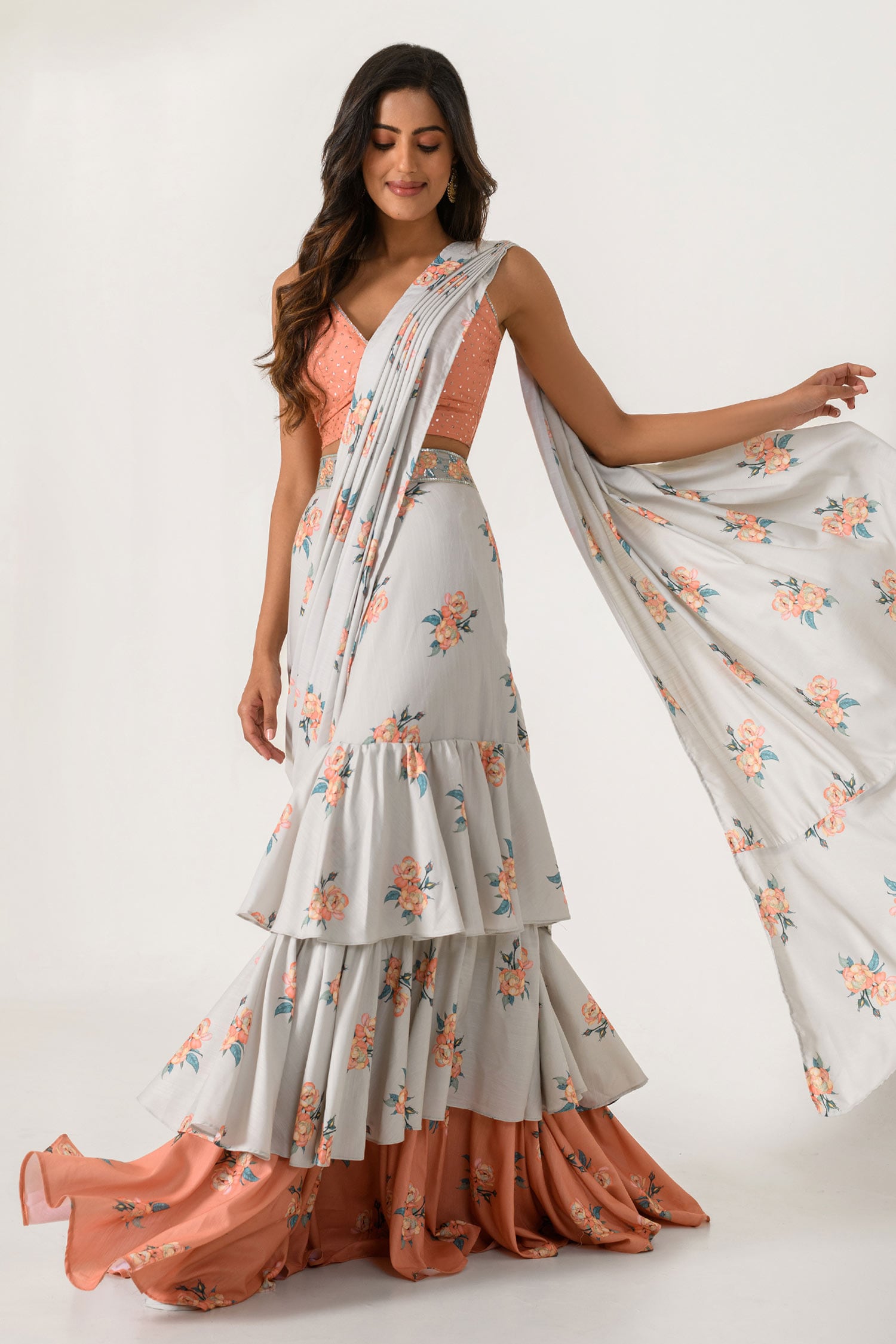 Ivory Pre-Stitched Drape Sari Set | Paulmi & Harsh – KYNAH