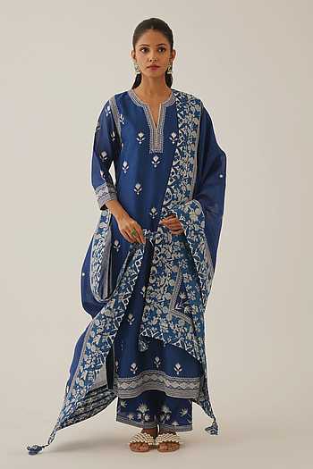 Kora Supima Cotton Blue Kurta Set