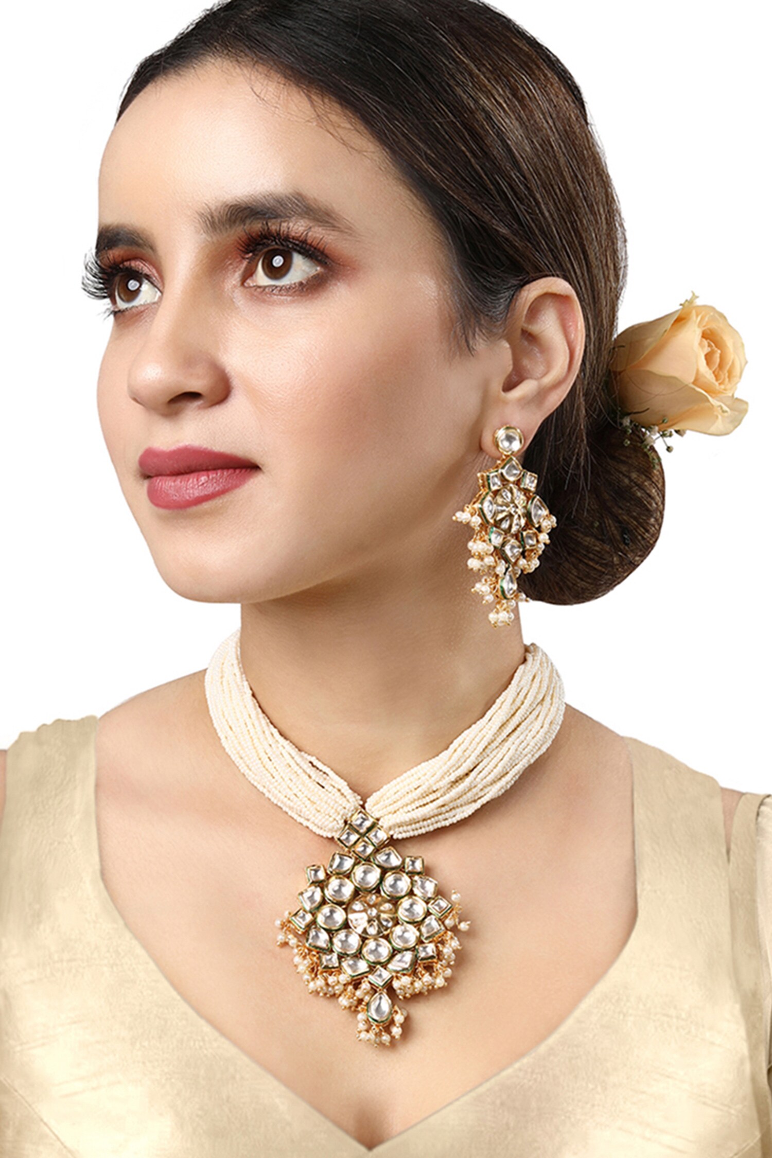 Buy Cream Embellished Pearl Necklace Set by Hrisha Jewels Online at Aza