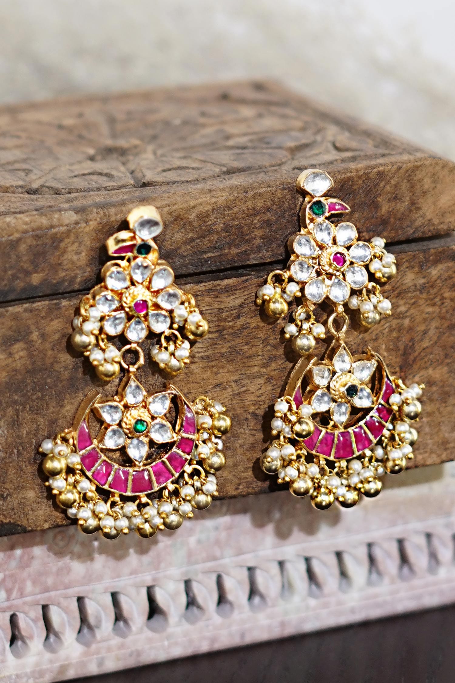 Dazzling Gold Plated Kundan Chandbali Earrings With Jhumka – Auraa Trends