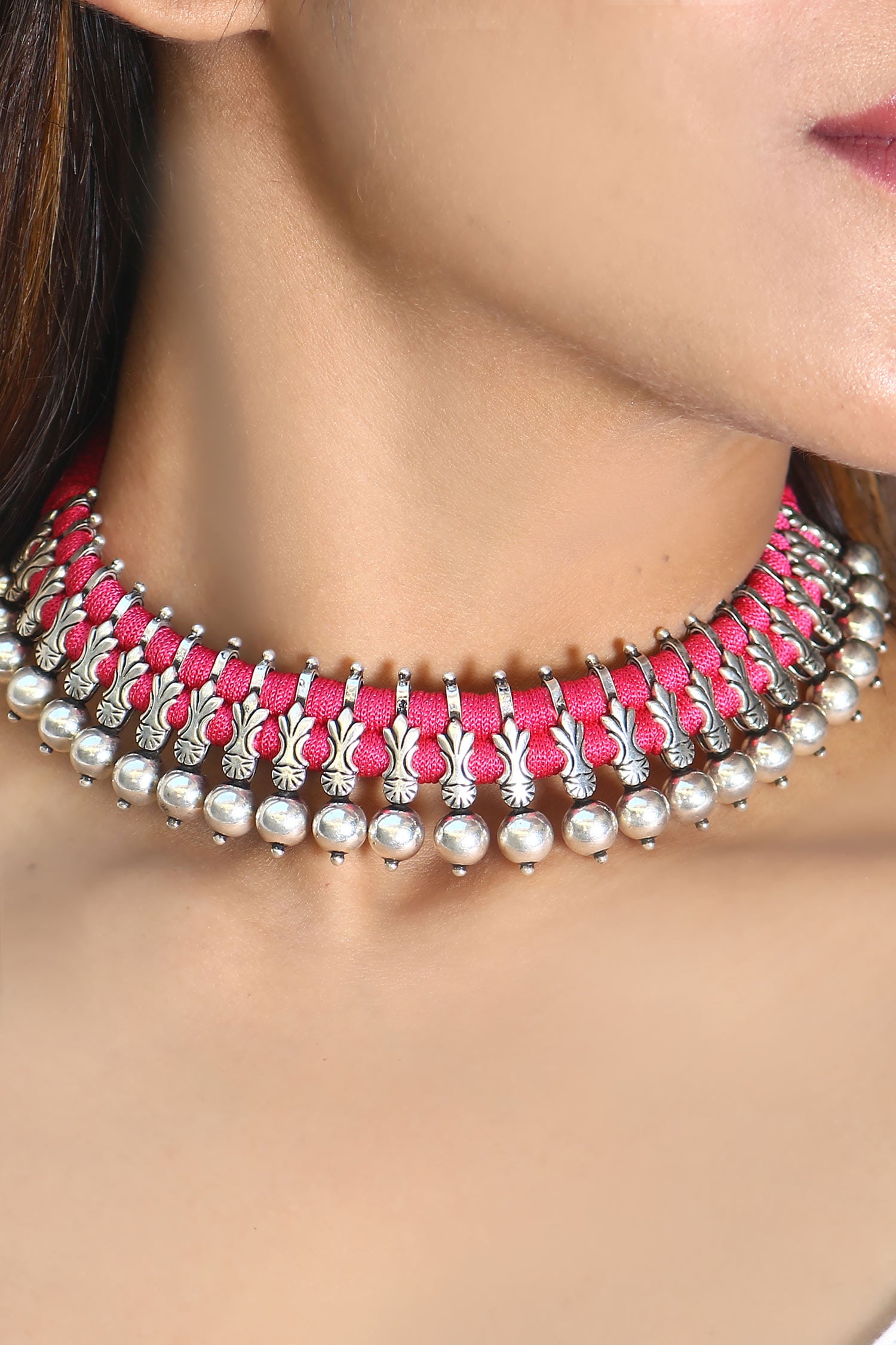 Hot pink choker on sale necklace