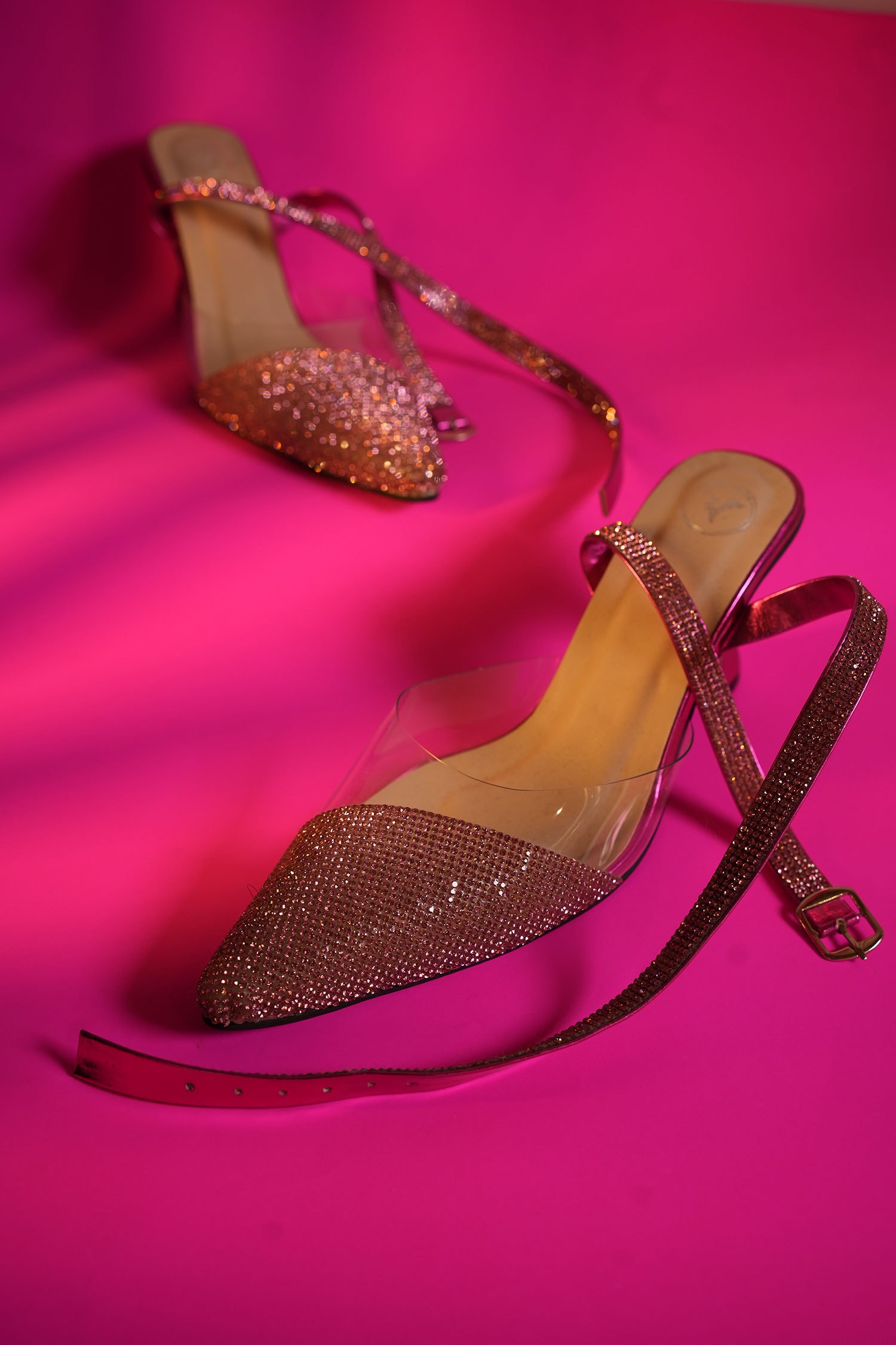 Buy Pink Rhinestones Embellished Sleek Cheek Heels by Sana K luxurious ...