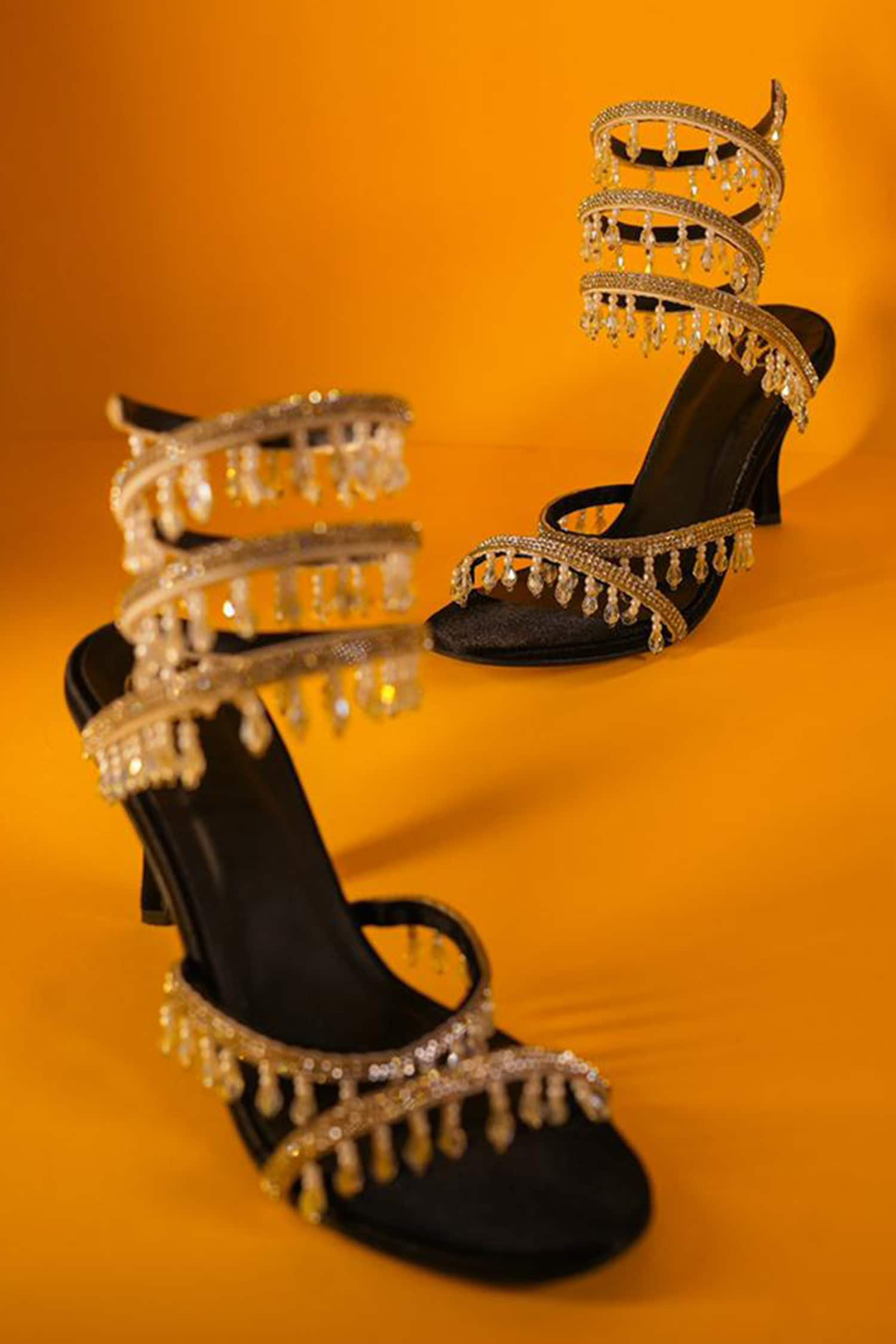 Black and gold rhinestone cheap heels