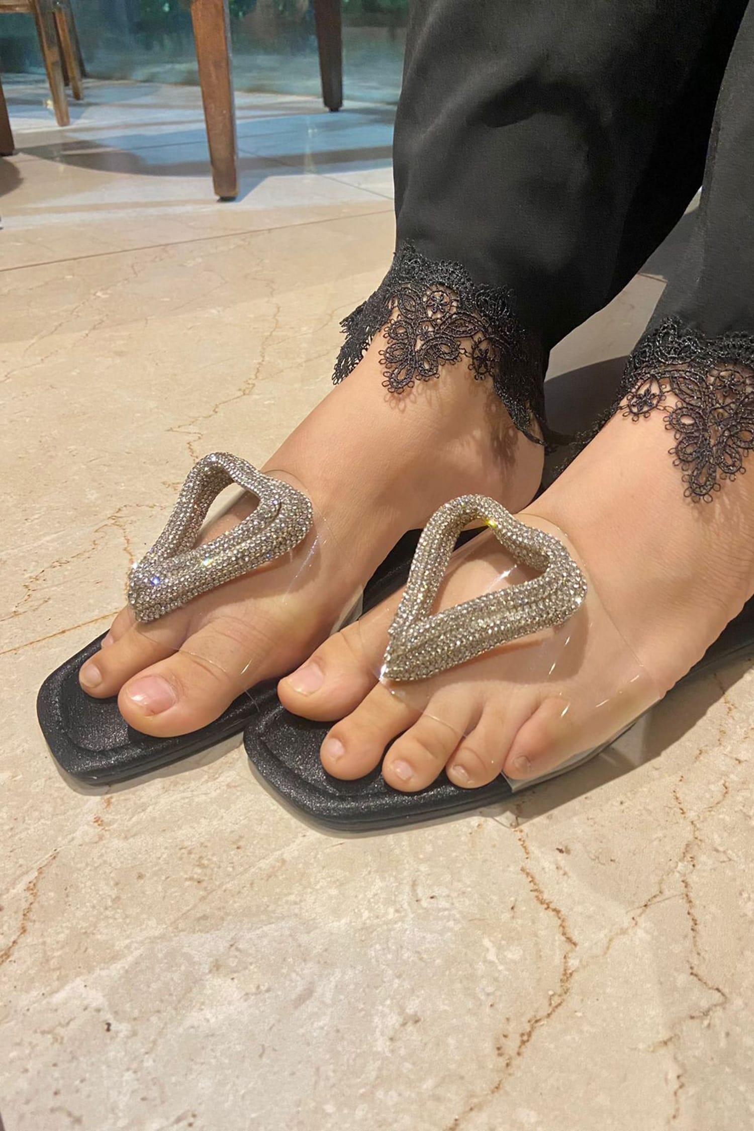 Buy Black Embellished Heart Flats by Sana K luxurious Footwear