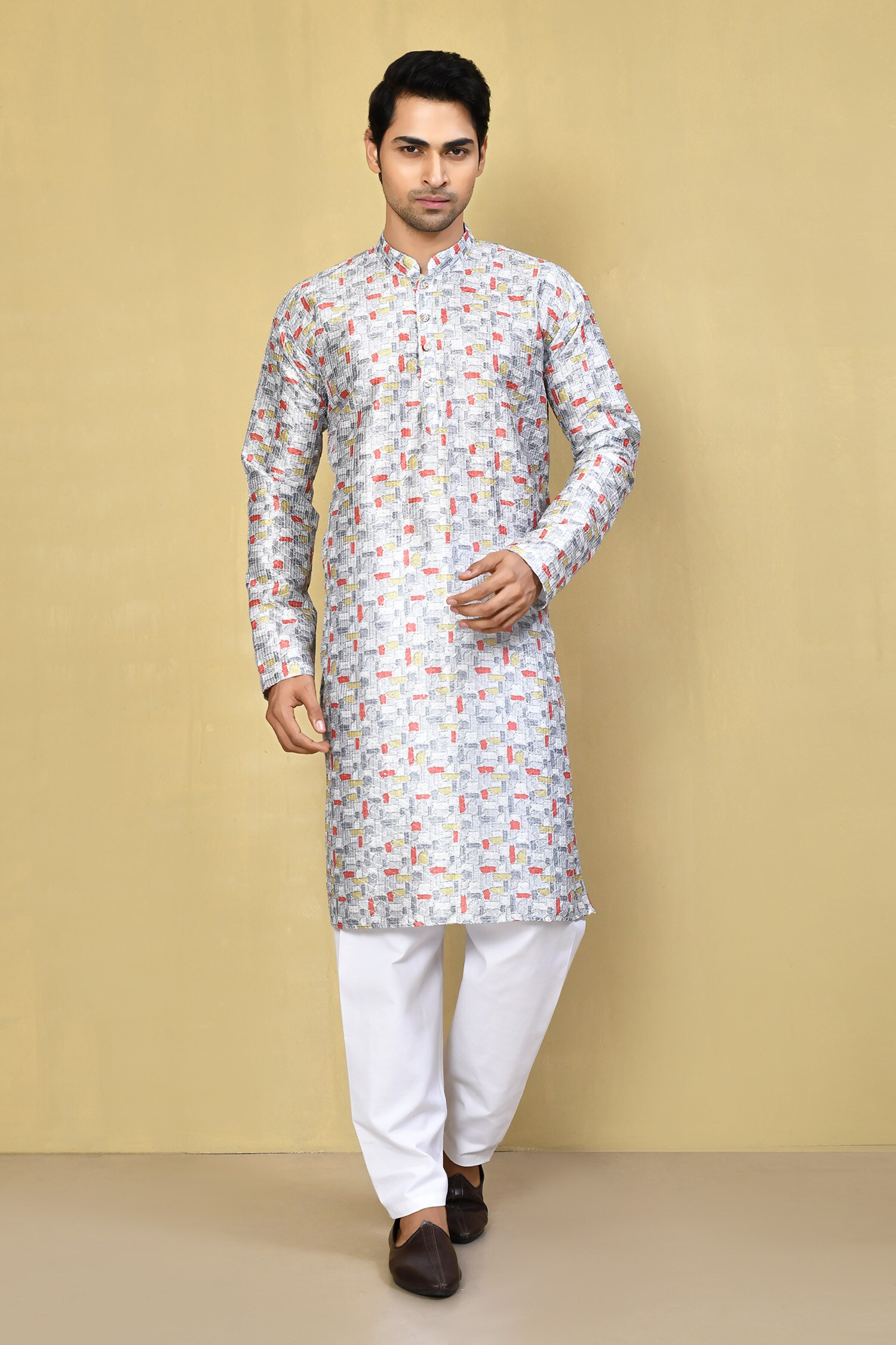 Buy Arihant Rai Sinha Blue Brush Stroke Print Kurta With Pyjama Online ...