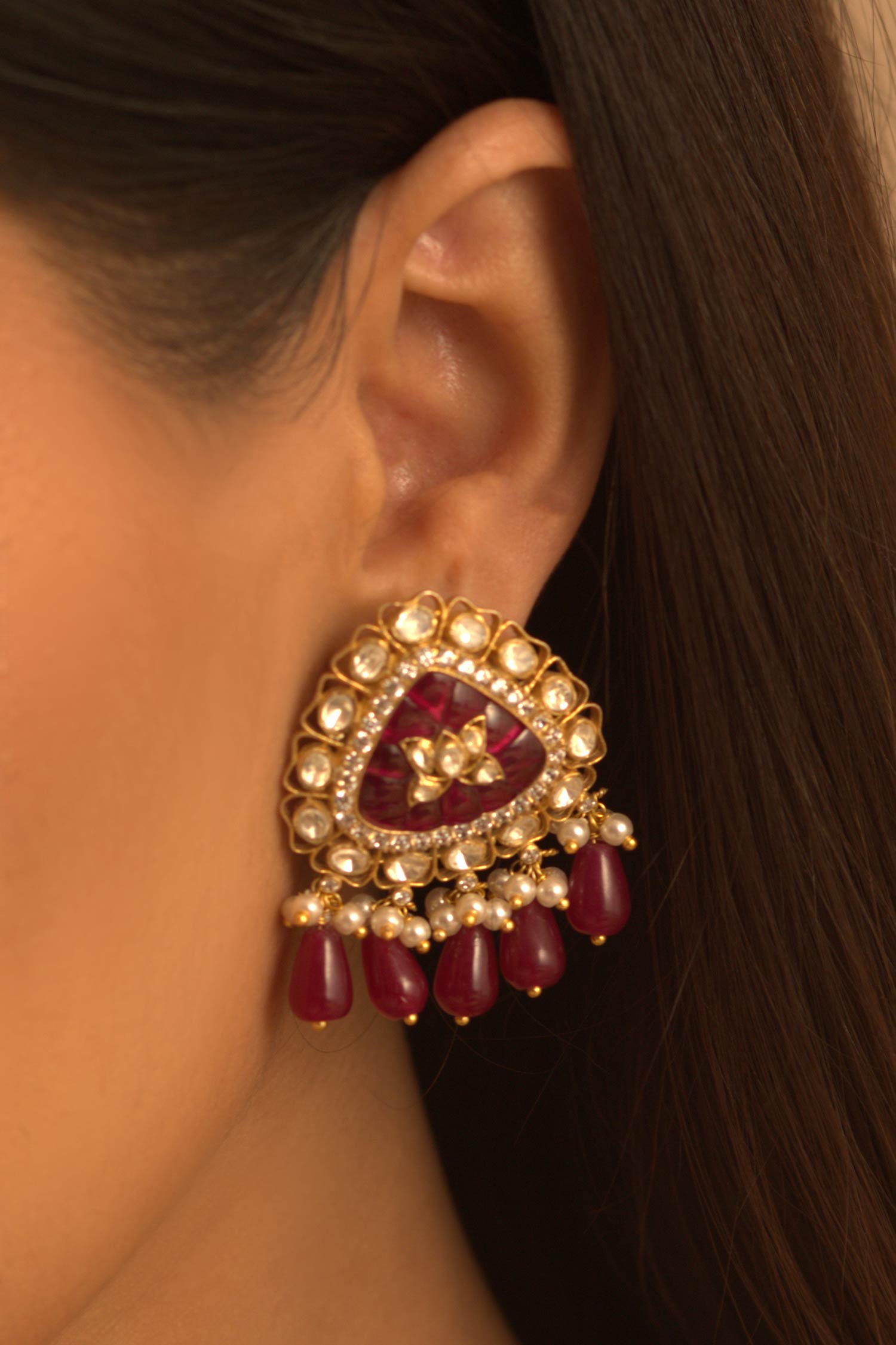 Buy Gold Plated Vellore Polki Geometric Studs by Kaari Online at Aza