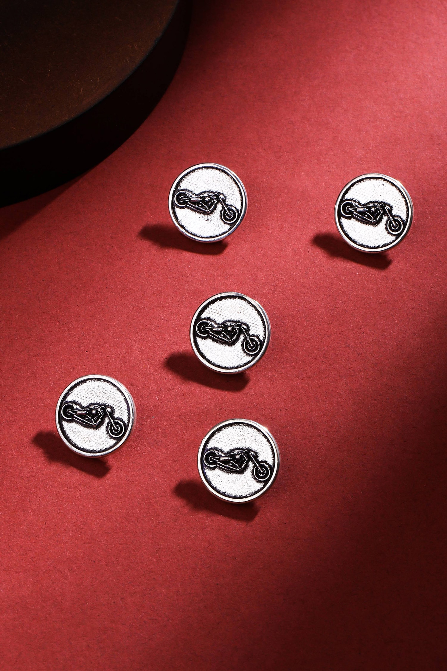 Cosa Nostraa Silver Bold Biker Brass Buttons - Set Of 5