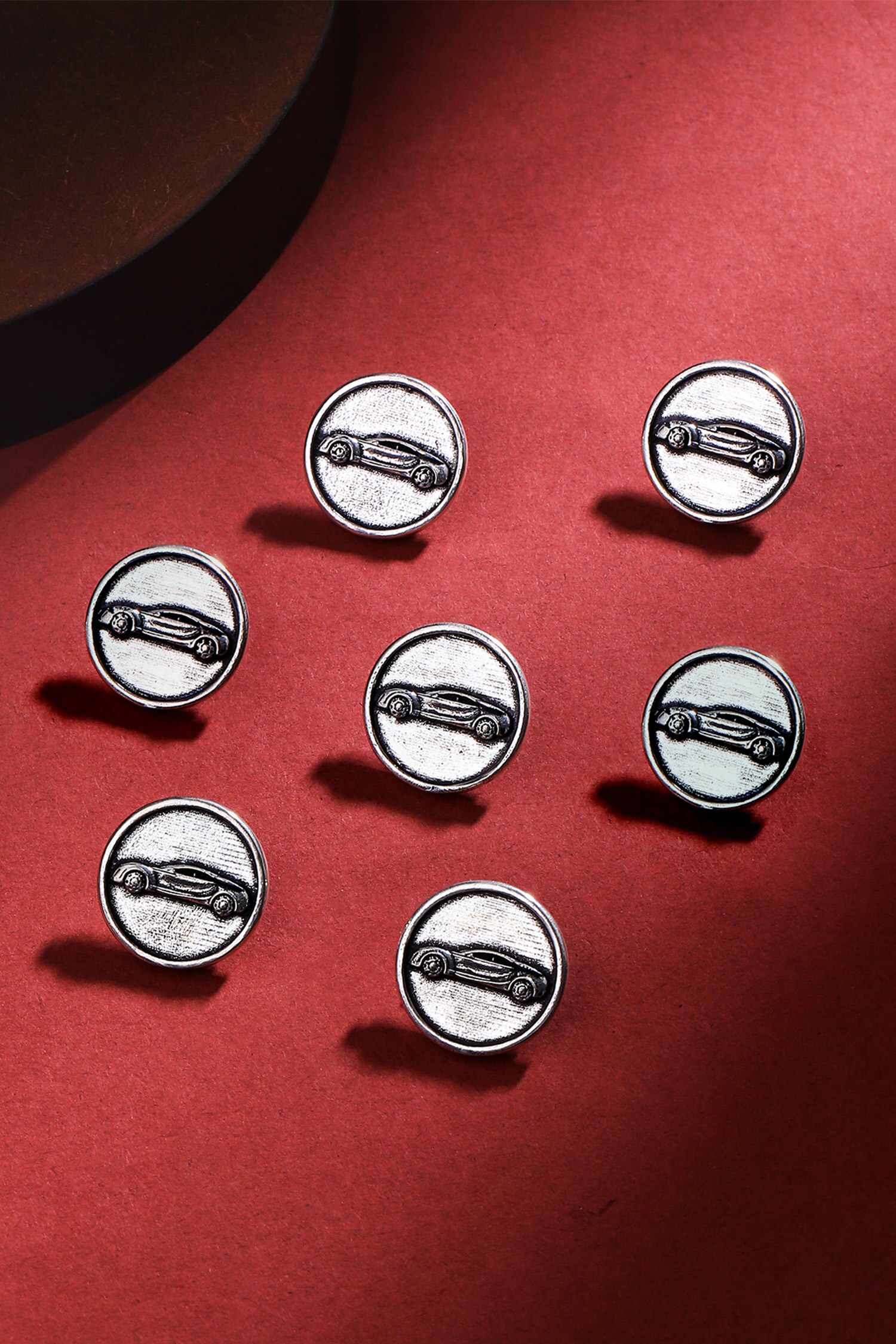 Cosa Nostraa Silver Car Power Carved Buttons - Set Of 7