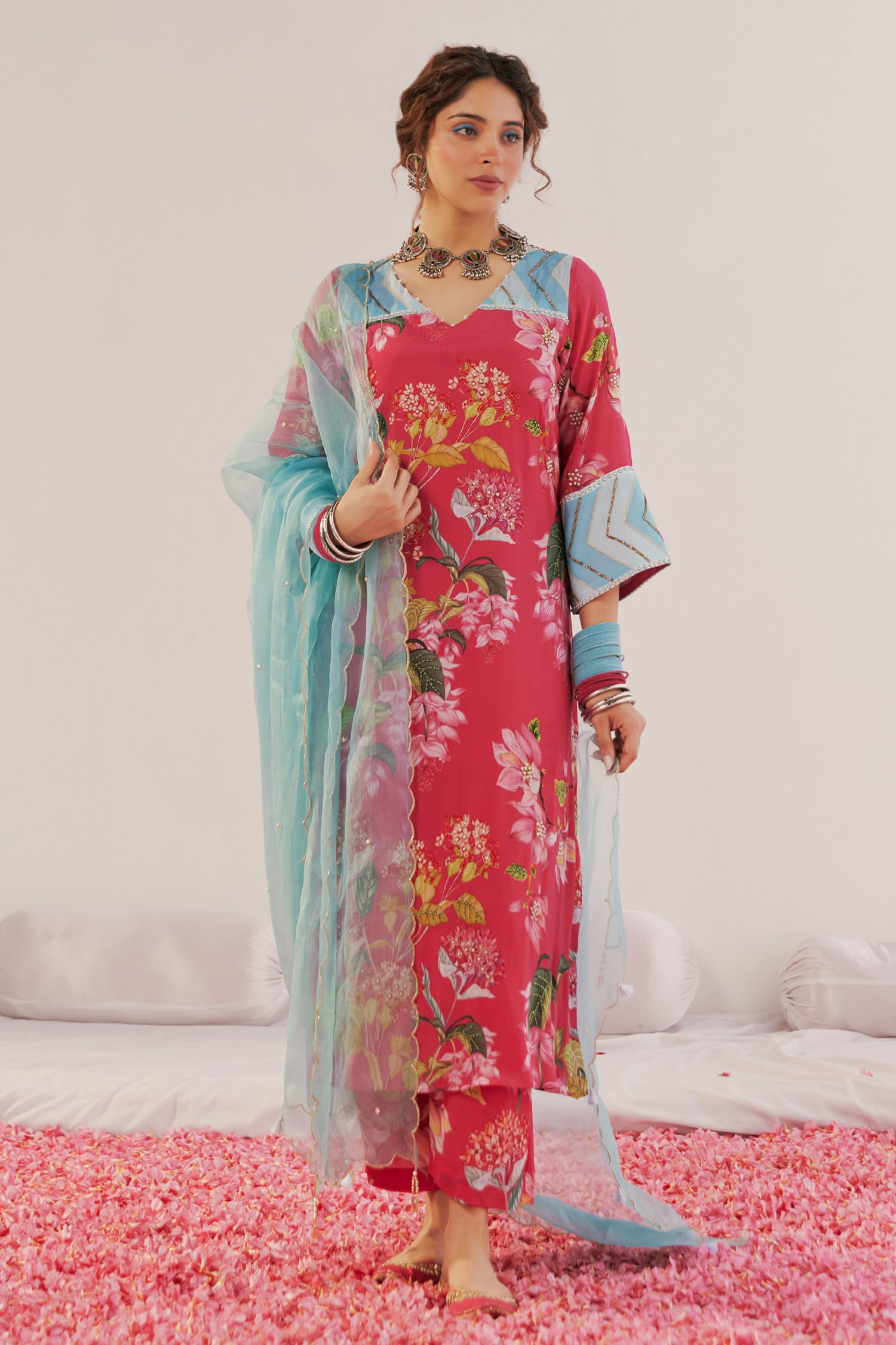 Buy 172 THREADS Pink Crepe Beads And Sequins Embroidered Kurta Set