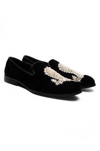 Mocassins Velours Homme Bee & Crown Brodés - Style Vintage, Pantoufles Chics Pour Soirée Et Détente