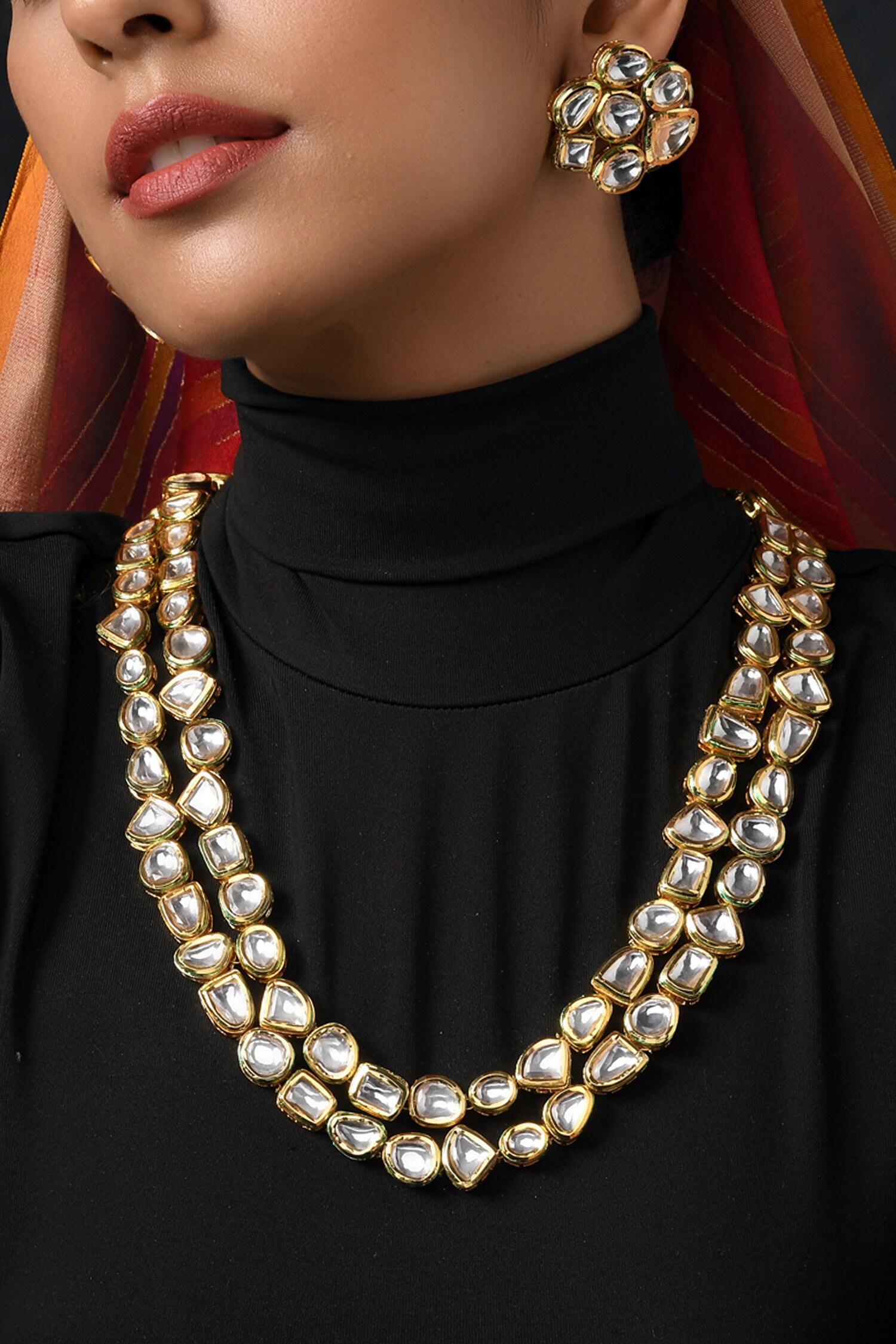 Paisley Pop Gold Plated Kundan Layered Necklace Set