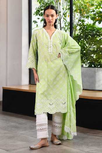 MINT GREEN MULMUL ROSE PRINTED LONG KURTA main image 1