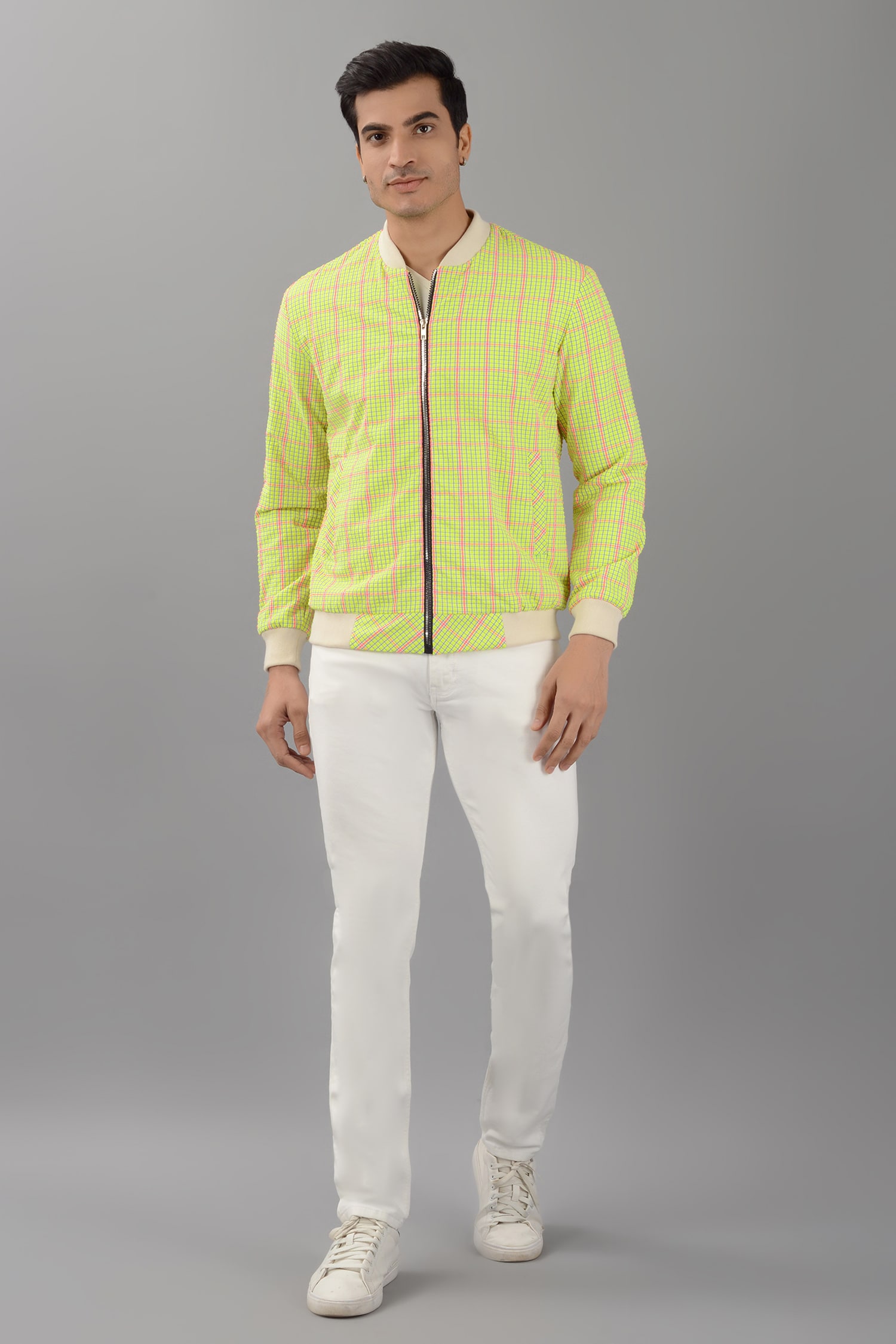 Buy Gold Hologram Metallic Fabric Plain Glow Bomber Jacket For Men by  Siddhesh Chauhan Online at Aza Fashions.