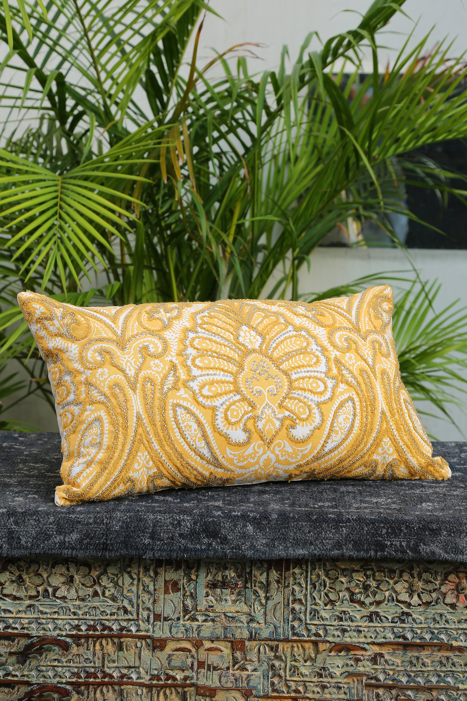 Buy Amoli Concepts Floral Embroidered Rectangle Cushion Cover Online