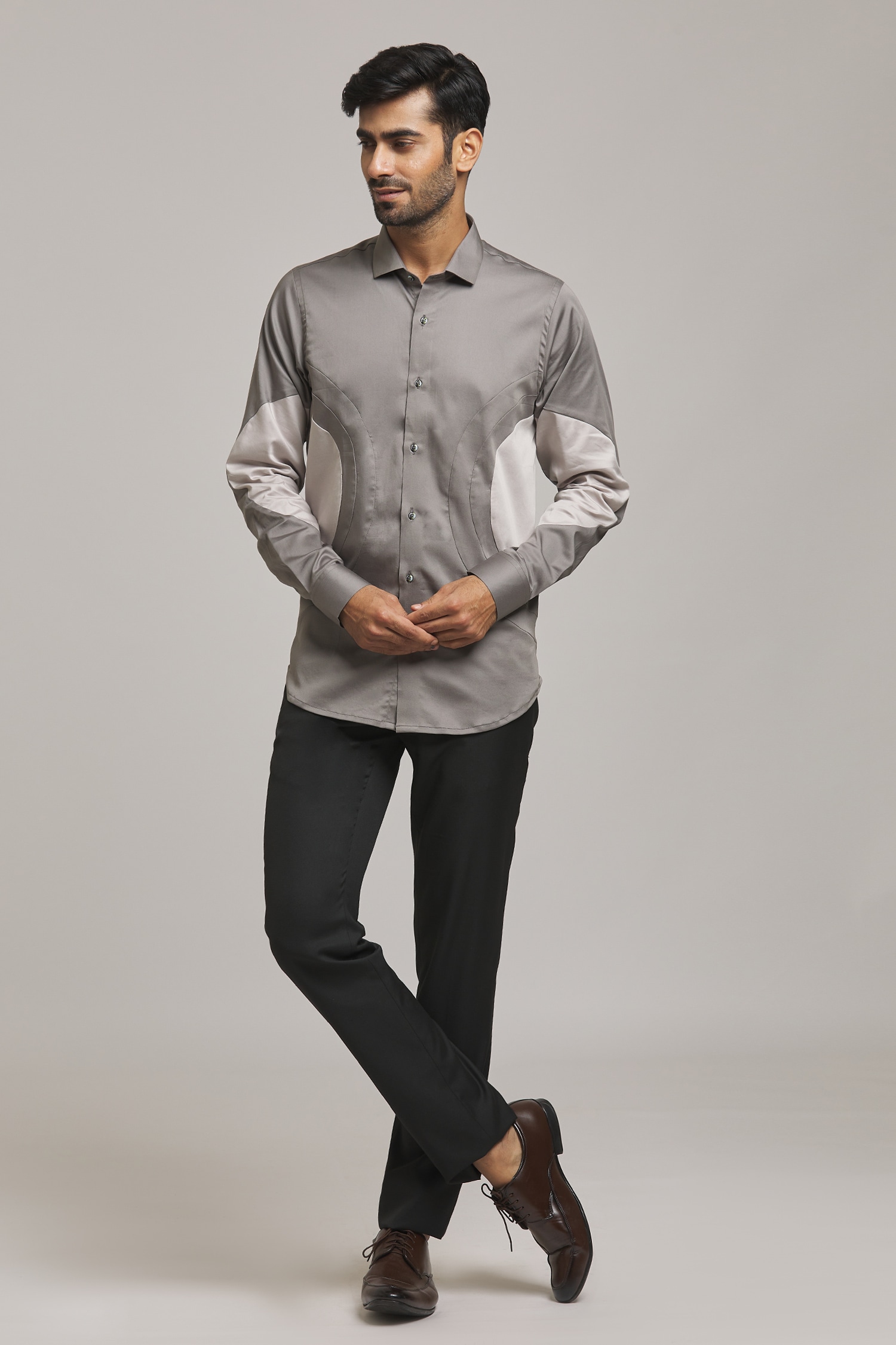 Buy Arihant Rai Sinha Grey Cotton Circular Patch Shirt Online | Aza ...