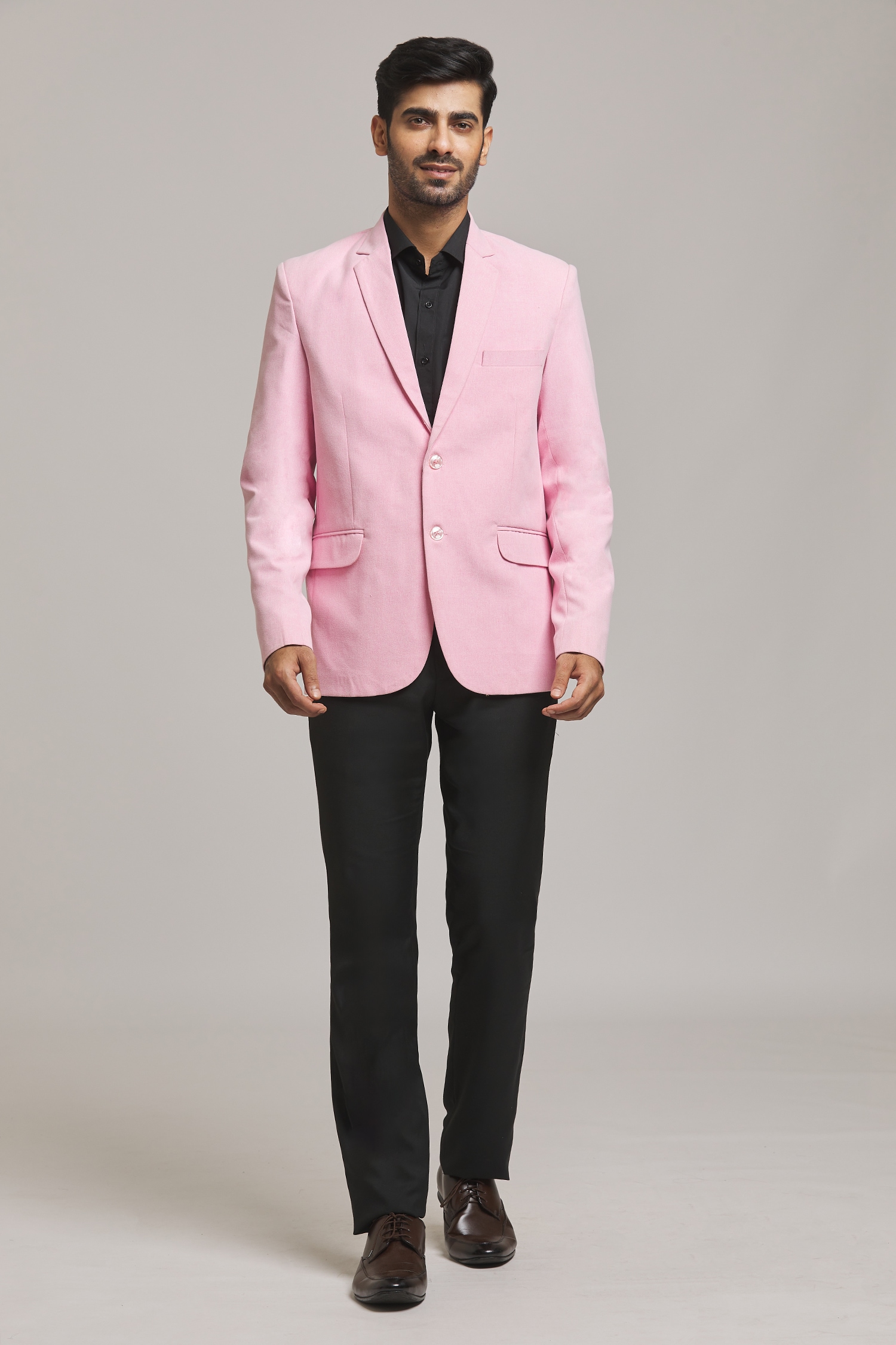 Aryavir Malhotra - Pink Suede Full Sleeve Solid Blazer For Men