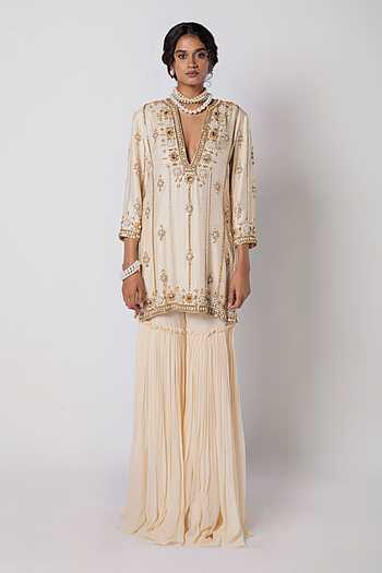 Esra - Ivory Kurta With Pearl Work & Sharara