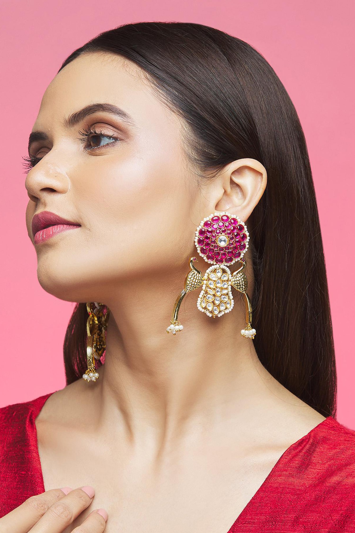 Shop Rubans 22K Gold Plated Handcrafted Zircon Stone with Pearls Peacock  Shaped Jhumka Earrings Online at Rubans