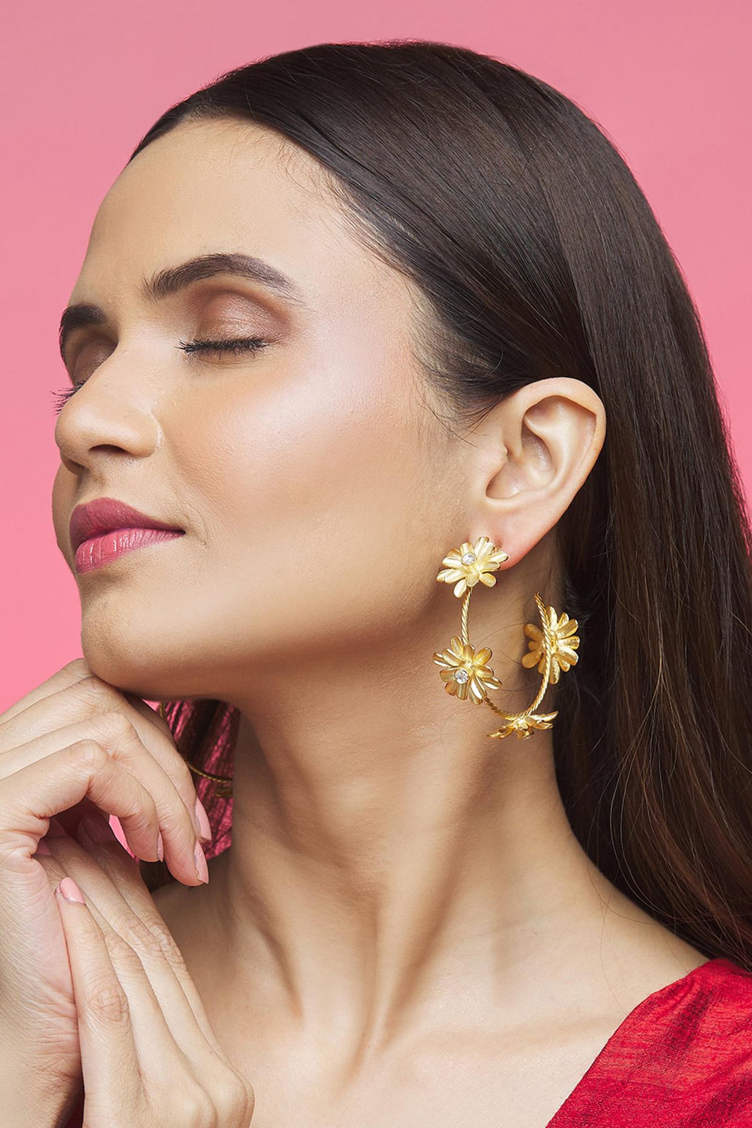 CLASSIC BRONZE DROP GOLD PLATED WITH FLORAL DESIGN EARRING  E2O Fashion
