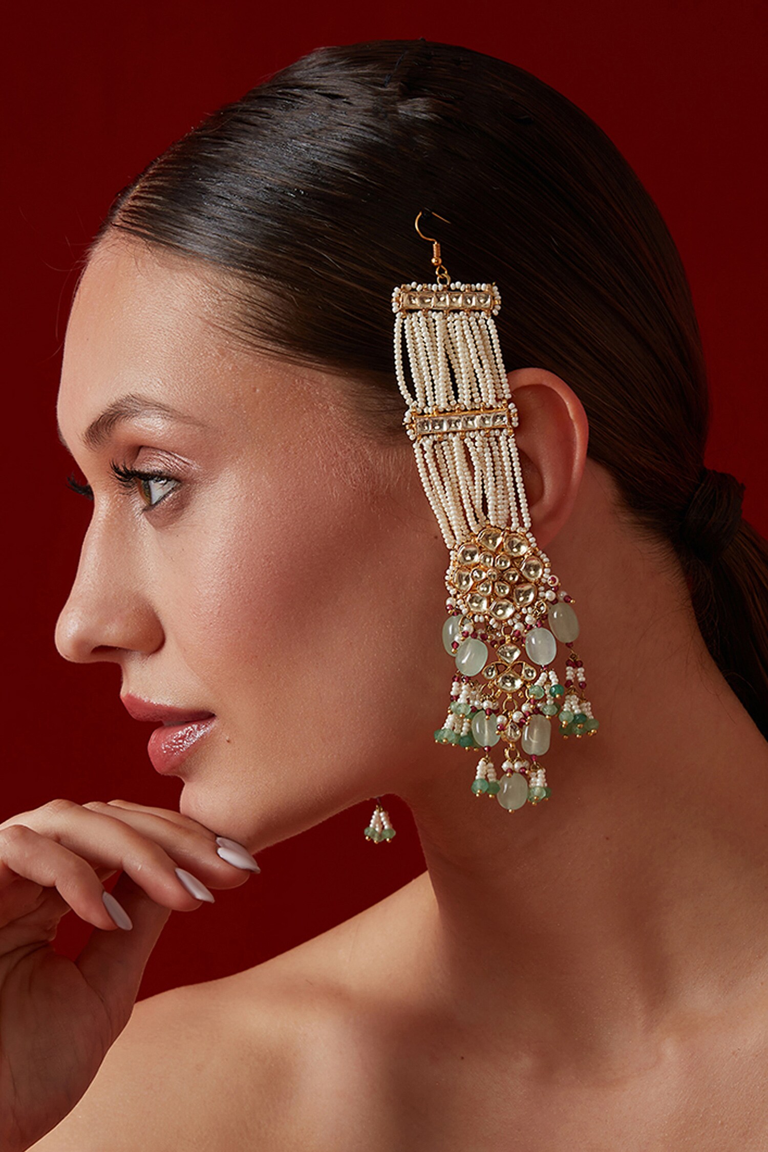Paisley Pop Kundan Pearl Danglers And Drops