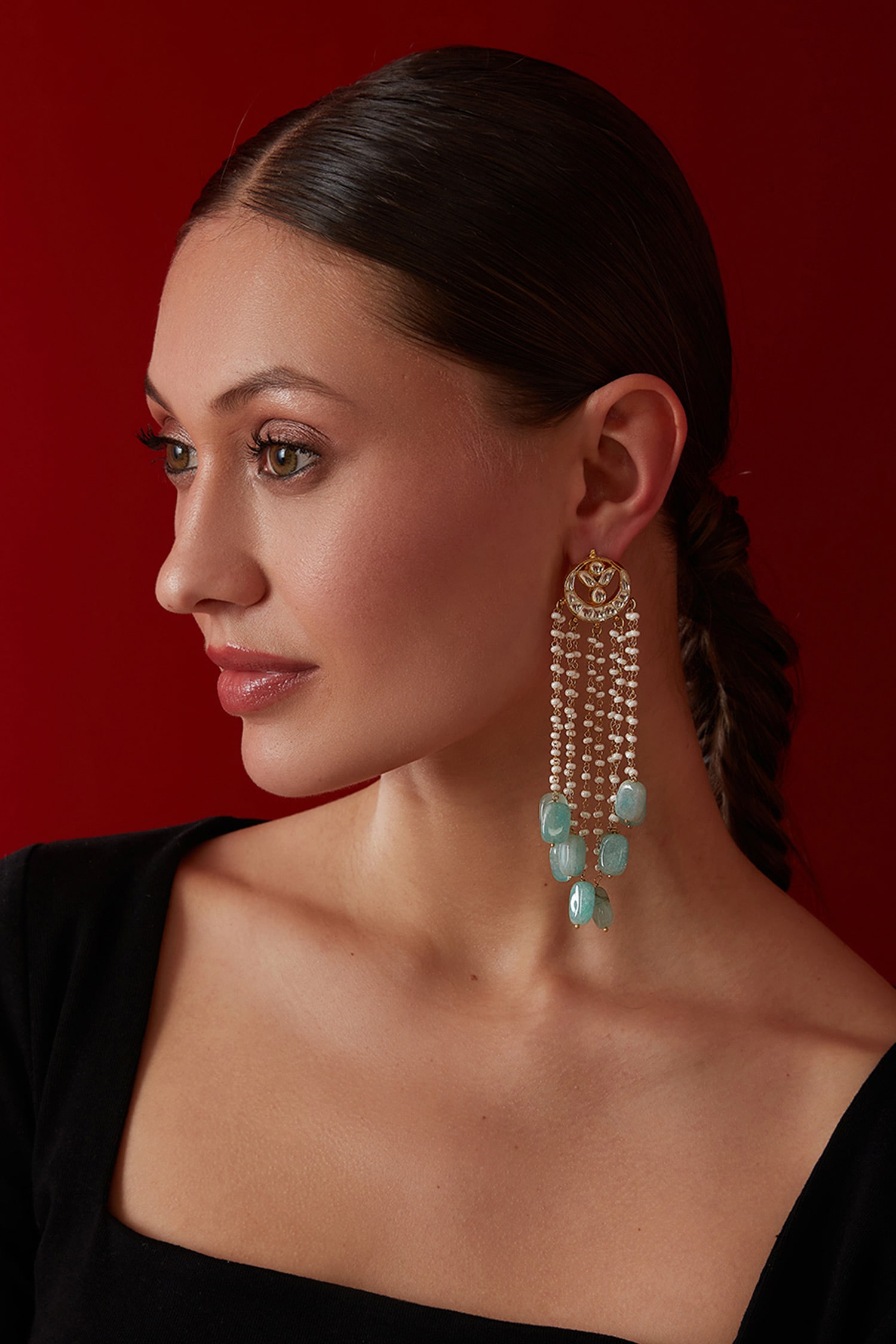 Paisley Pop Blue Kundan Mint Embellished Danglers And Drops