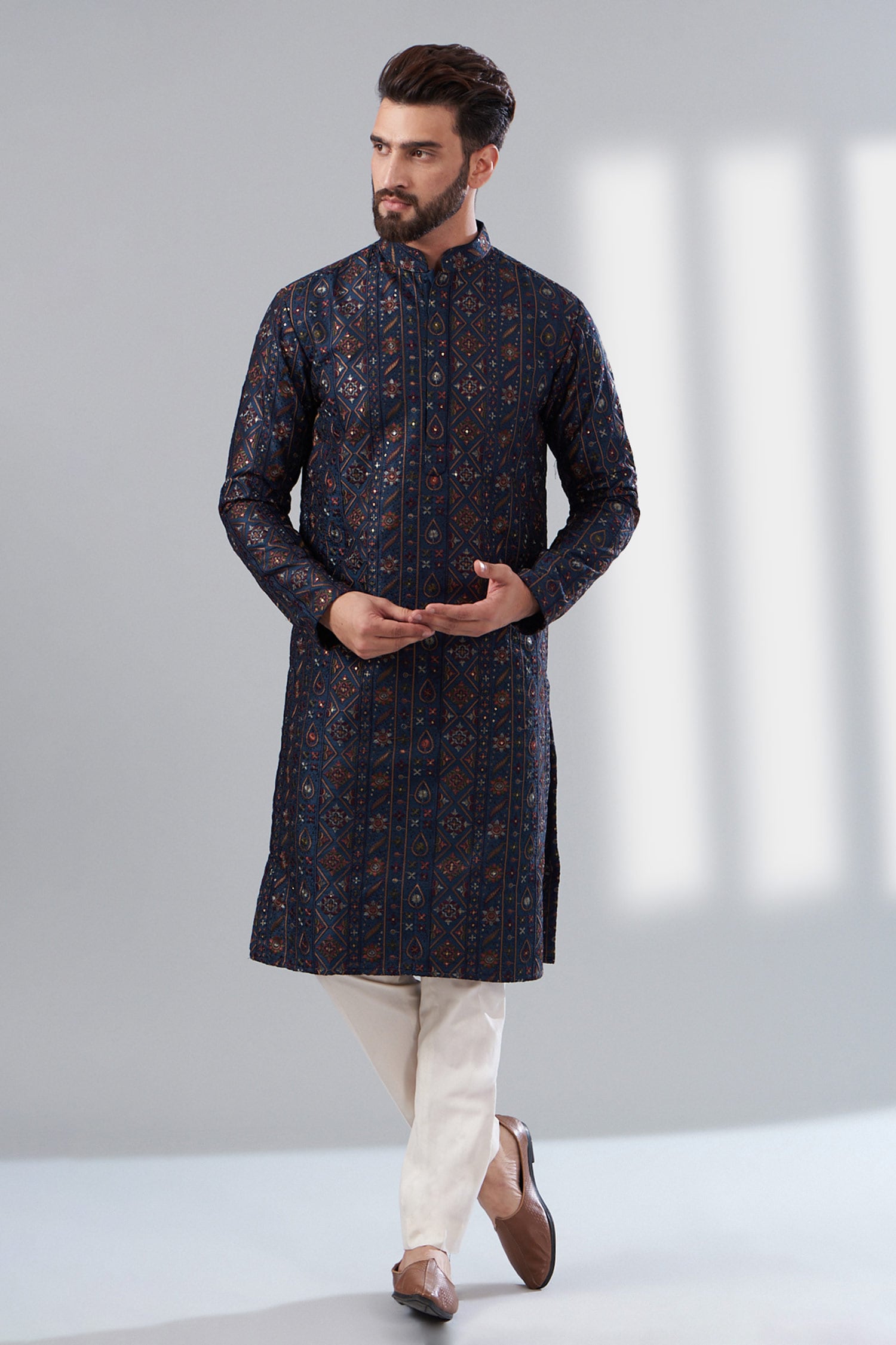 Buy Kasbah Blue Multi Thread Work Silk Kurta Online | Aza Fashions