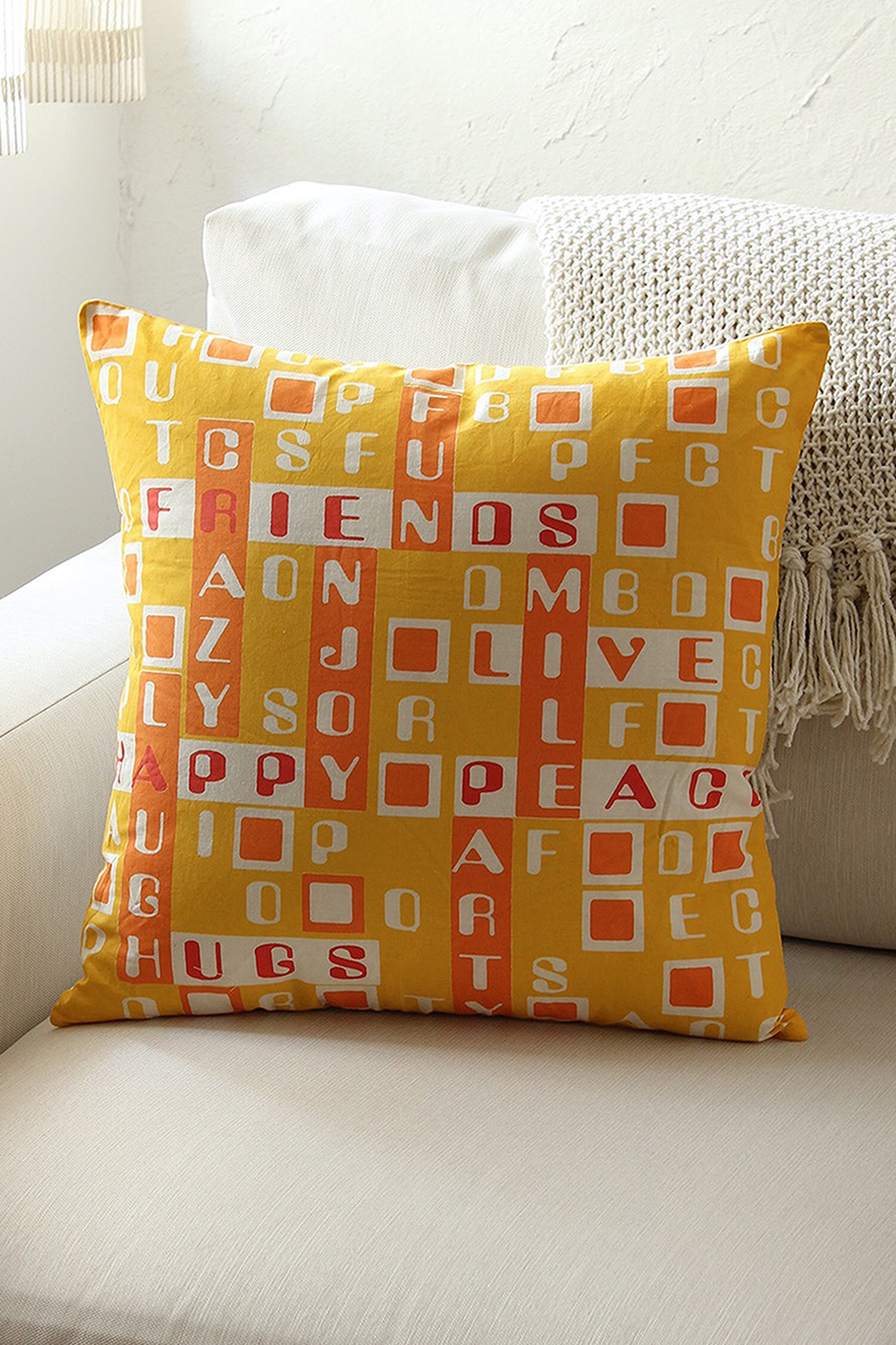 Buy Orange 100 Cotton Scrabble Pattern Cushion Covers 2 Pcs by House