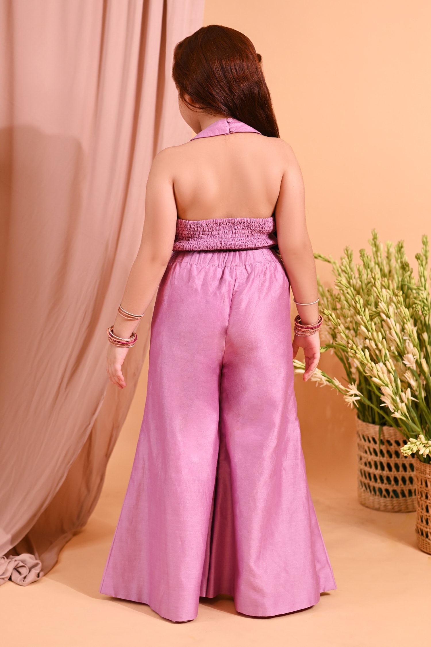 Lilac Cotton Silk & Cotton Palazzo Pant Set For Girls Design by MINI TRAILS  at Pernia's Pop Up Shop 2024