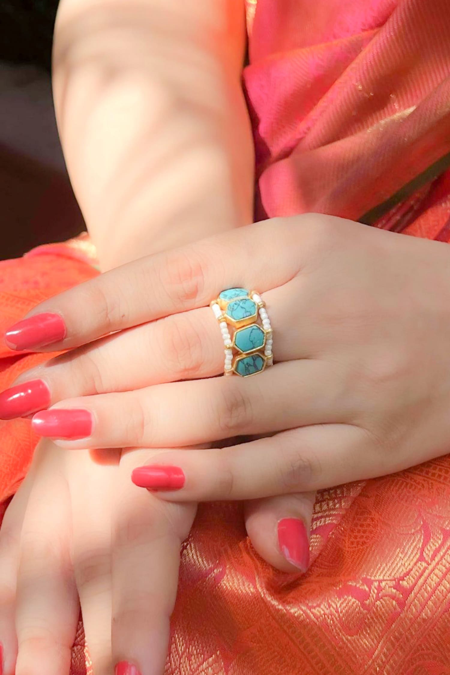 Buy Ishhaara Geometric Stone Embellished Ring Online | Aza Fashions